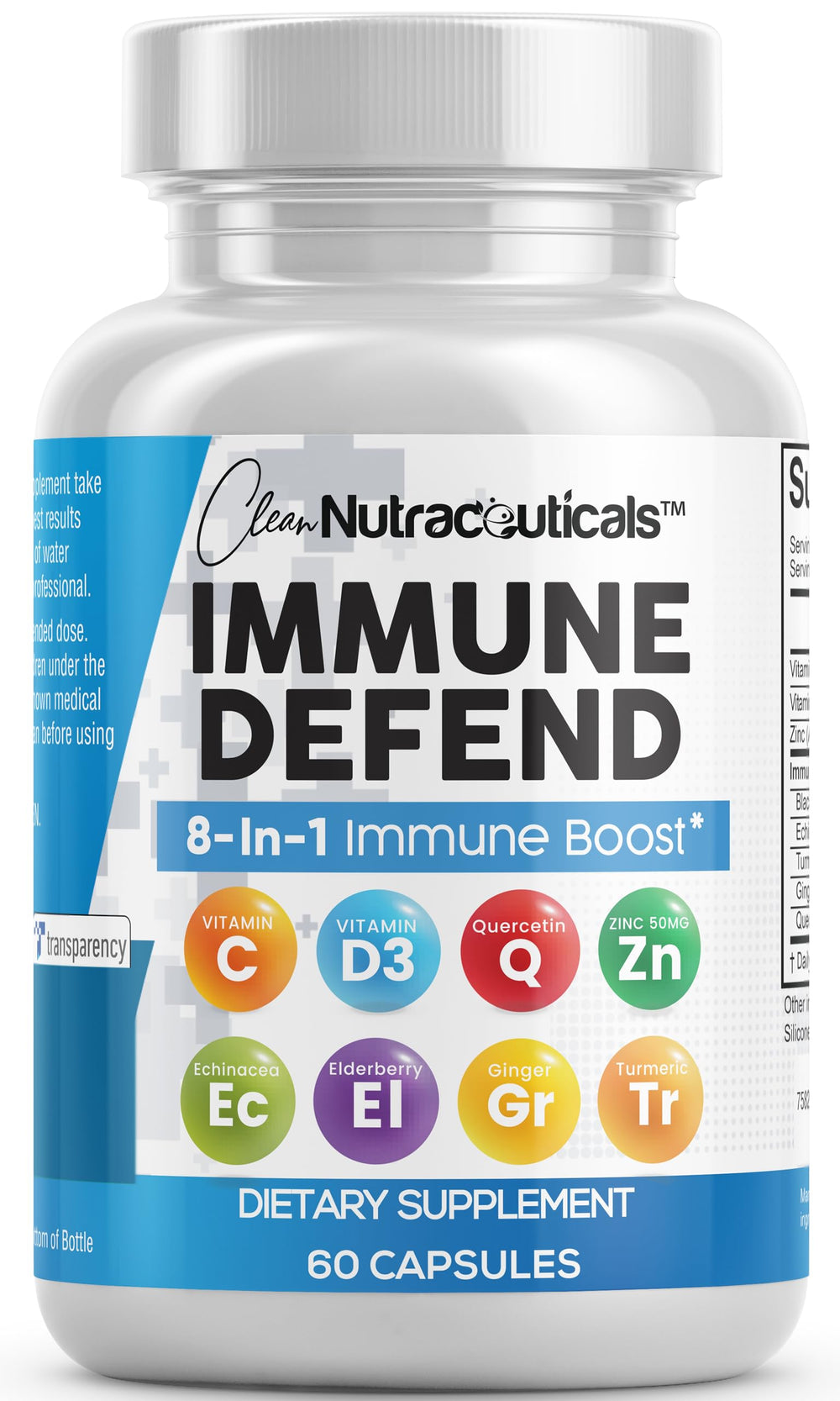 Clean Nutraceuticals frasco frente mostrando la etiqueta y beneficios claros