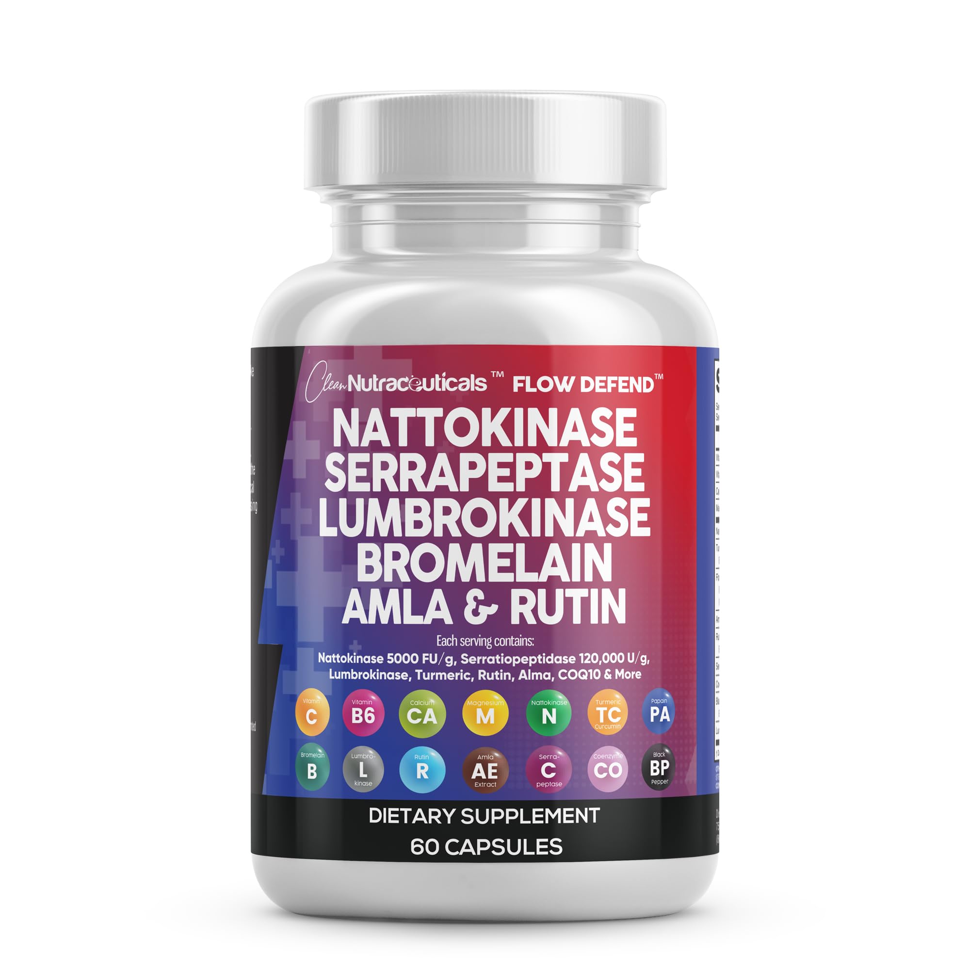 Clean Nutraceuticals frasco frontal mostrando etiqueta y beneficio de mezcla enzimática