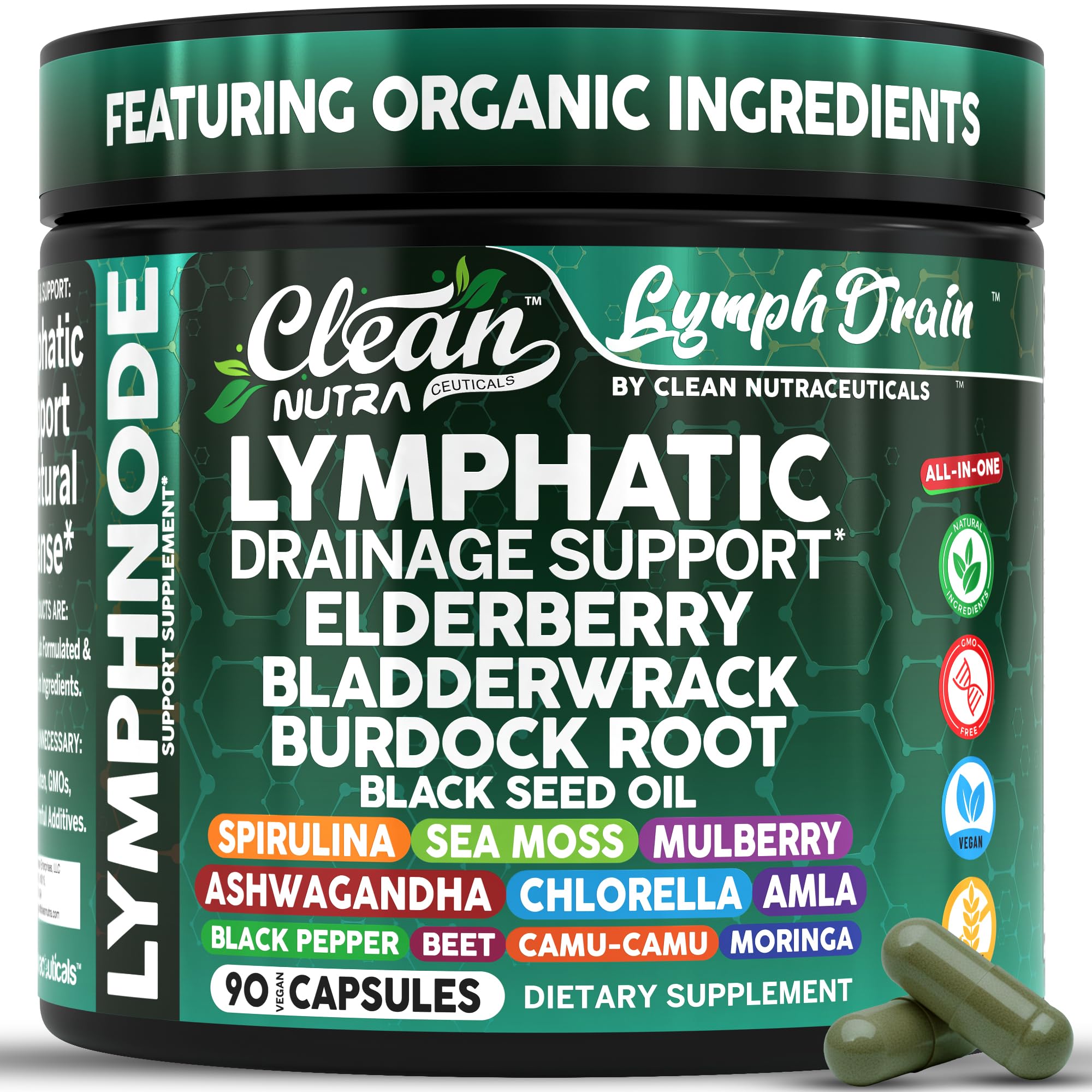 Clean Nutraceuticals empaque frontal que destaca la mezcla orgánica y beneficios