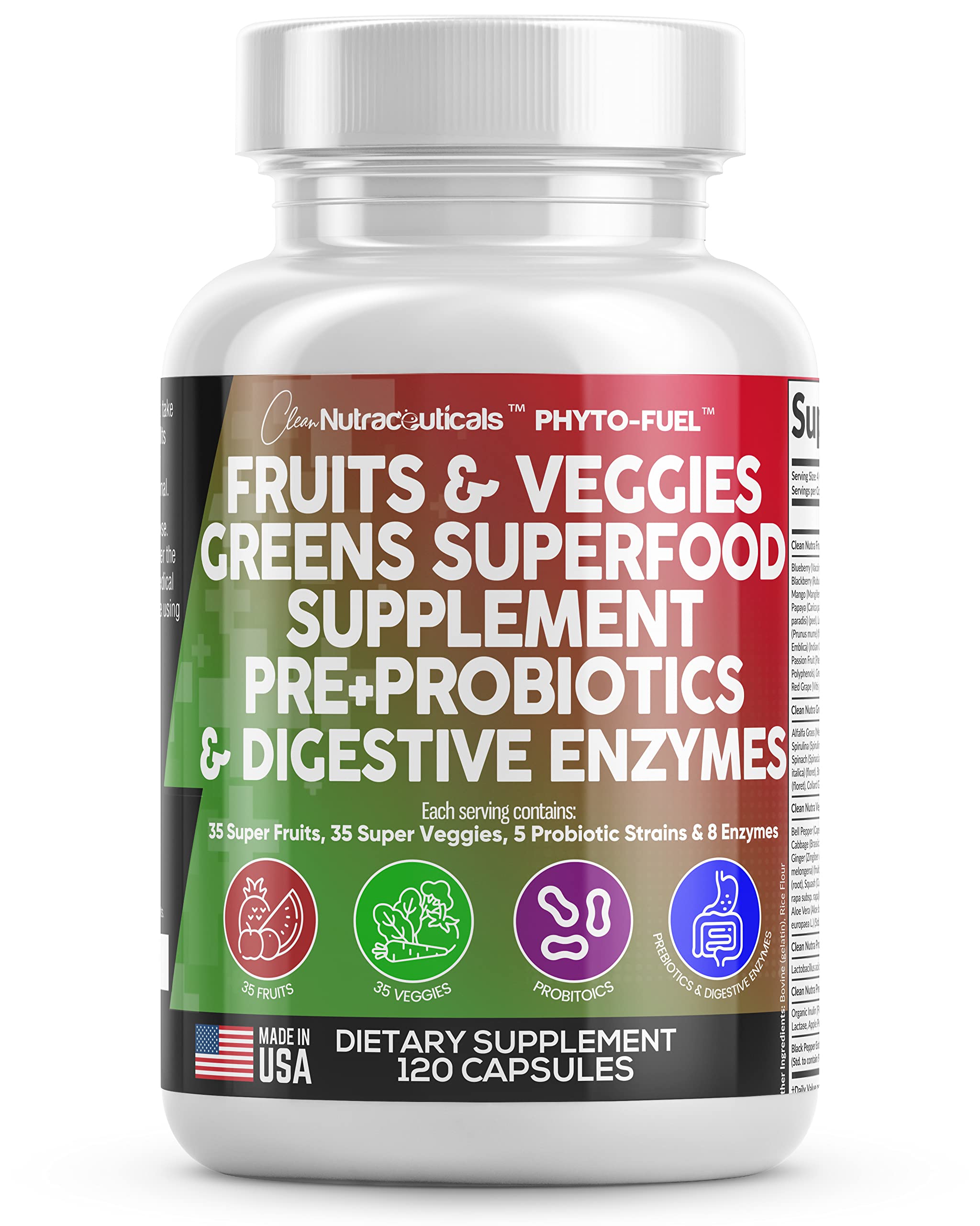Clean Nutraceuticals frente del envase mostrando ingredientes completos y beneficios