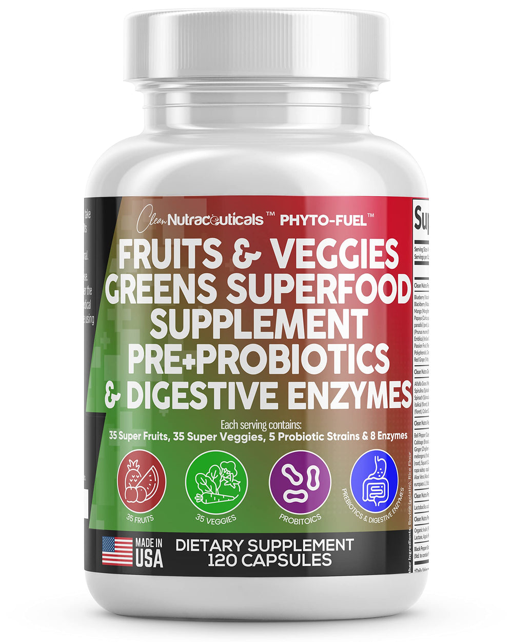 Clean Nutraceuticals frente del envase mostrando ingredientes completos y beneficios