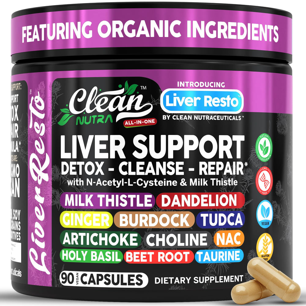Clean Nutraceuticals frasco frontal mostrando etiqueta clara y beneficios