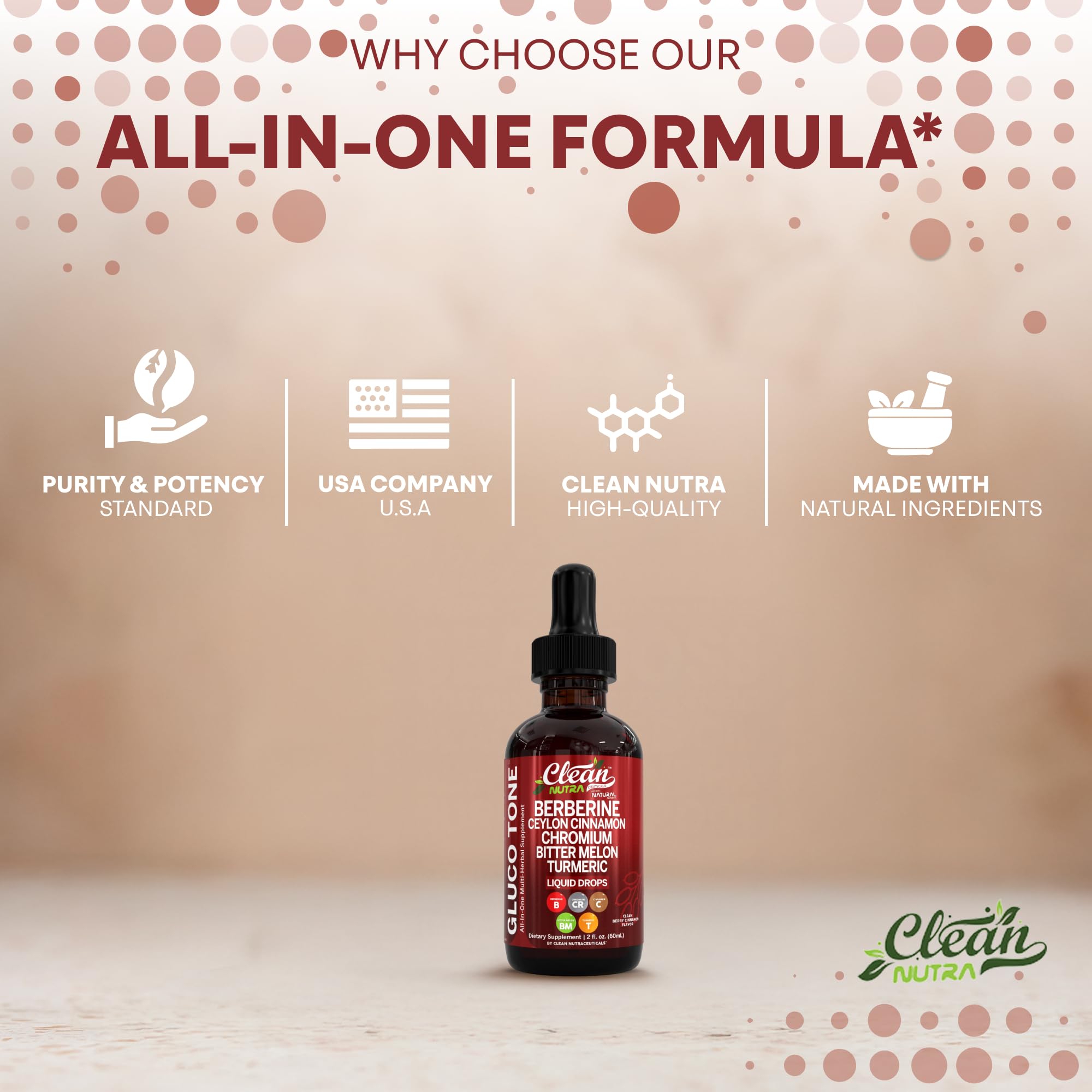 Clean Nutraceuticals botella abierta con gotero mostrando facilidad de dosificación