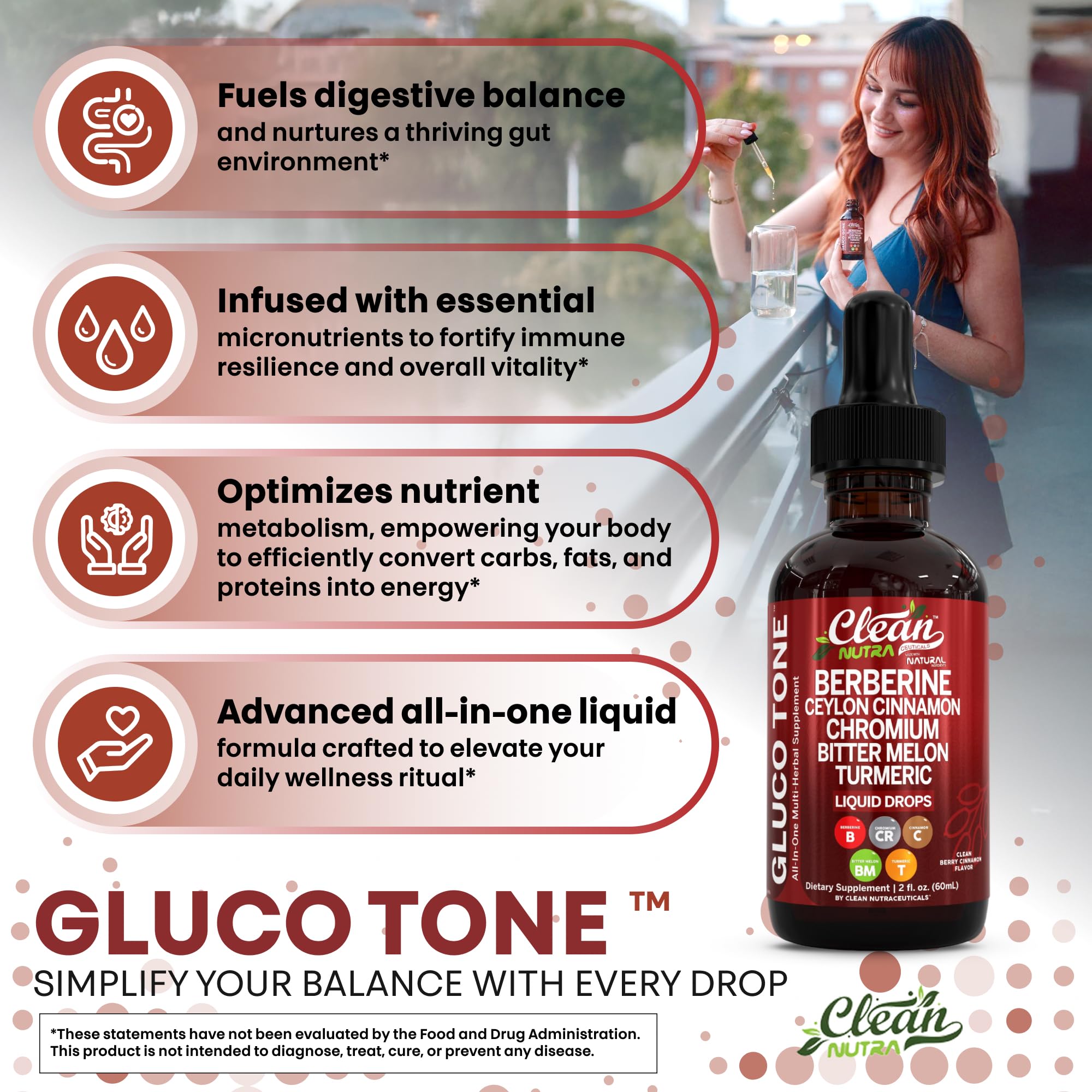 Clean Nutraceuticals comparación de tamaño junto a una mano para escala clara