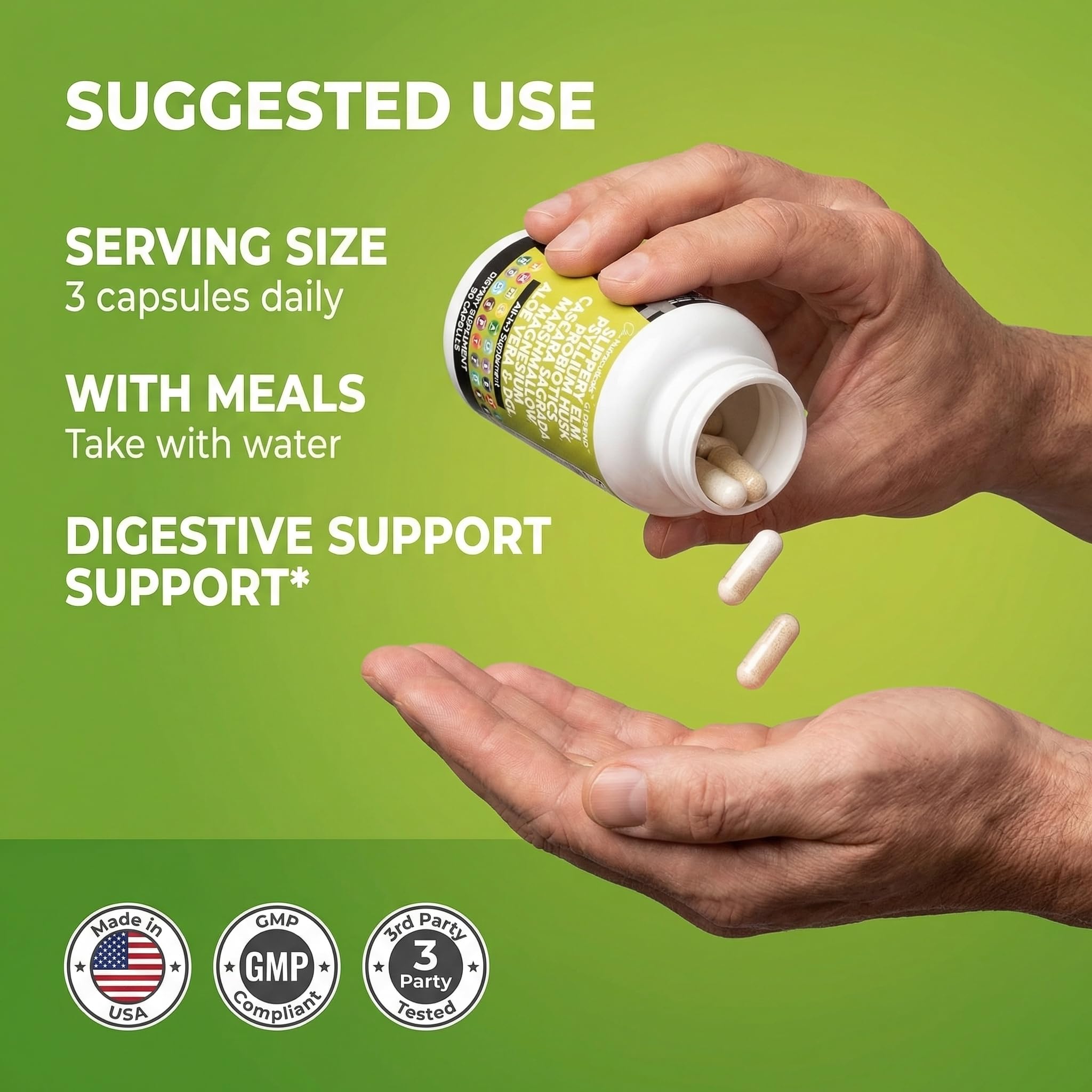 Clean Nutraceuticals tamaño comparativo con mano para entender porción y escala