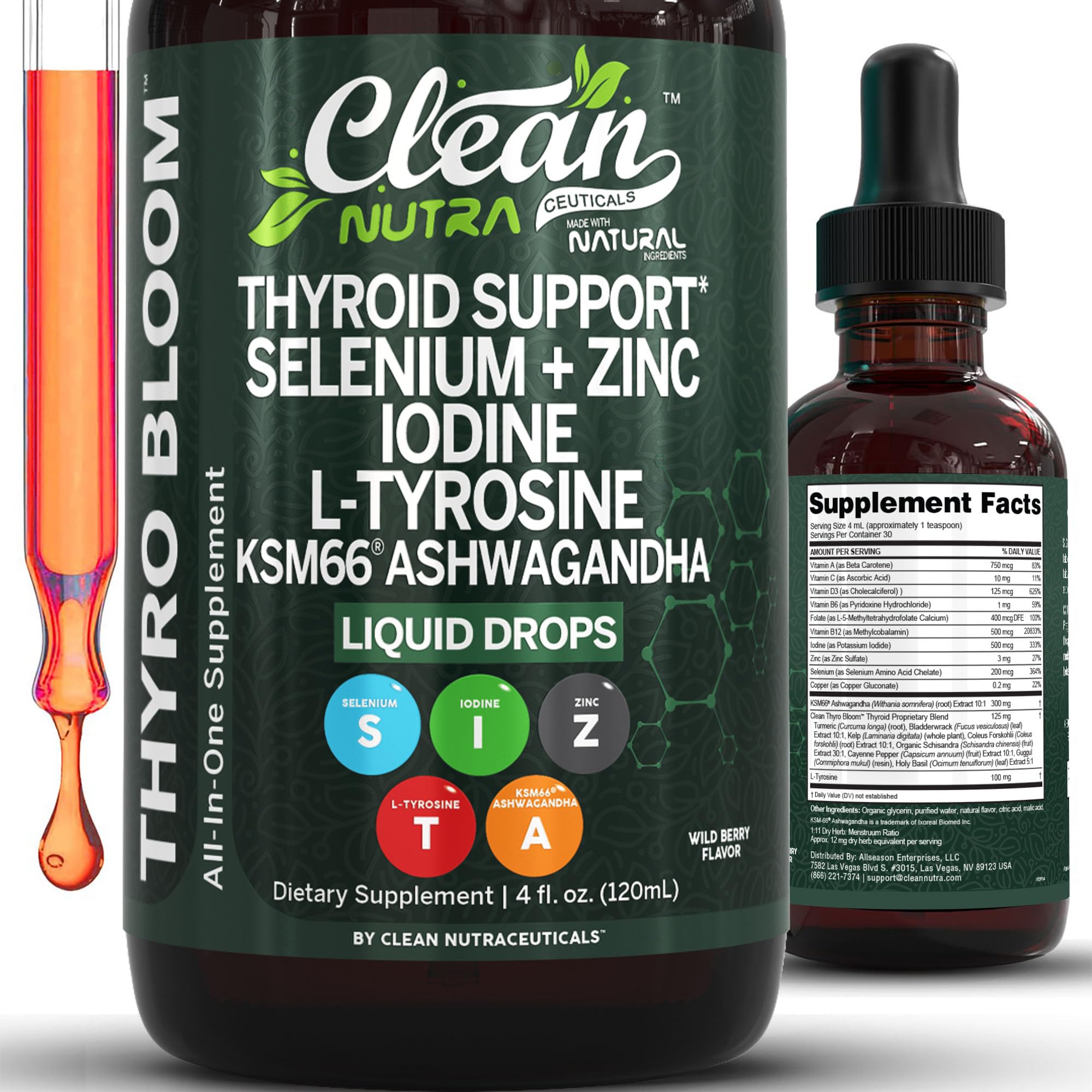 Clean Nutraceuticals botella frontal ThyroBloom muestra presentación clara