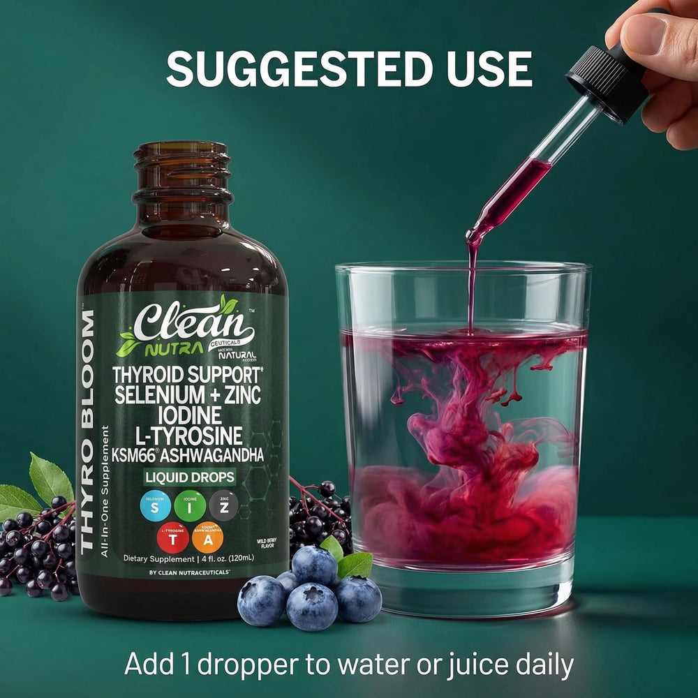 Clean Nutraceuticals ThyroBloom gotas en vaso para administración fácil