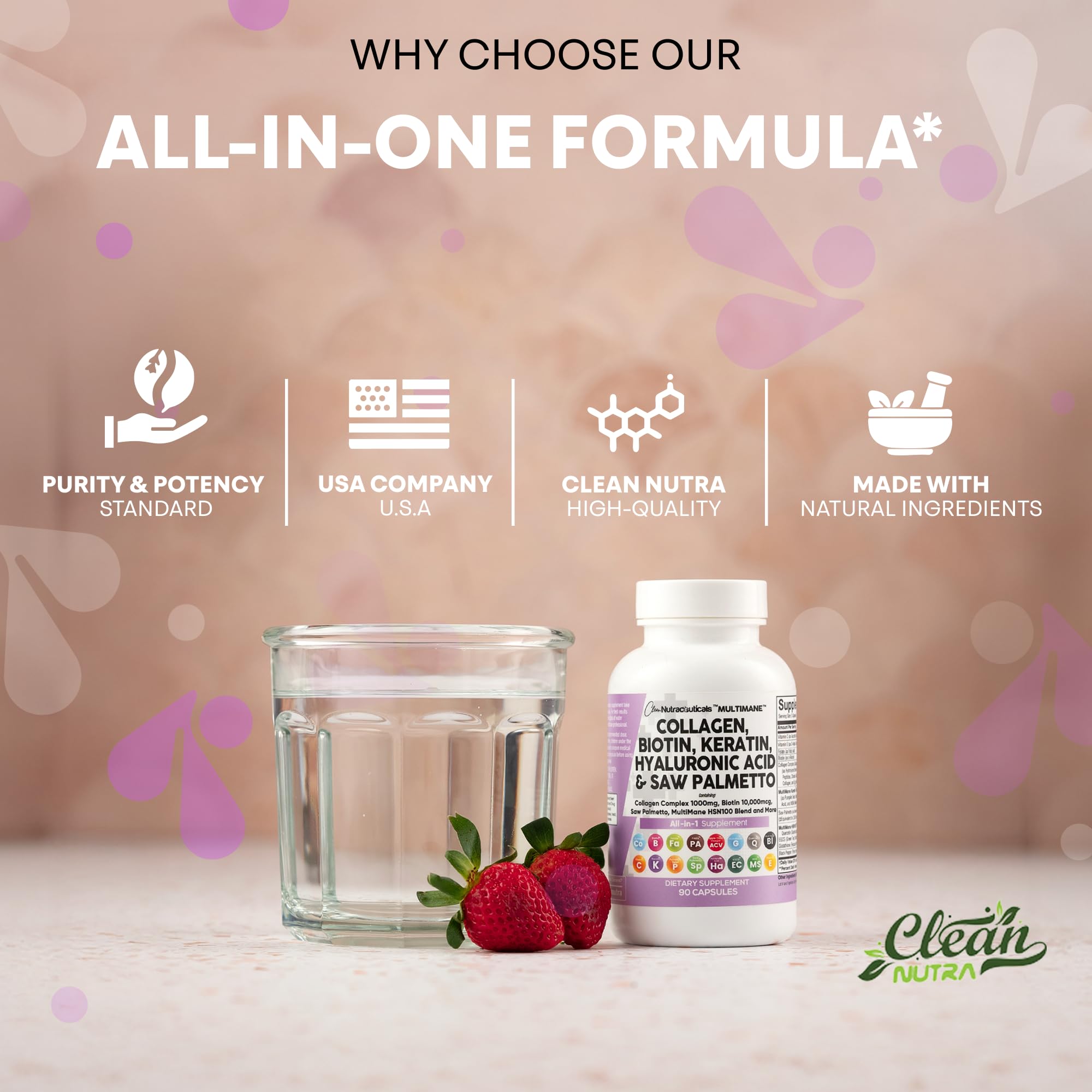 Clean Nutraceuticals persona tomando cápsula con agua mostrando uso cotidiano