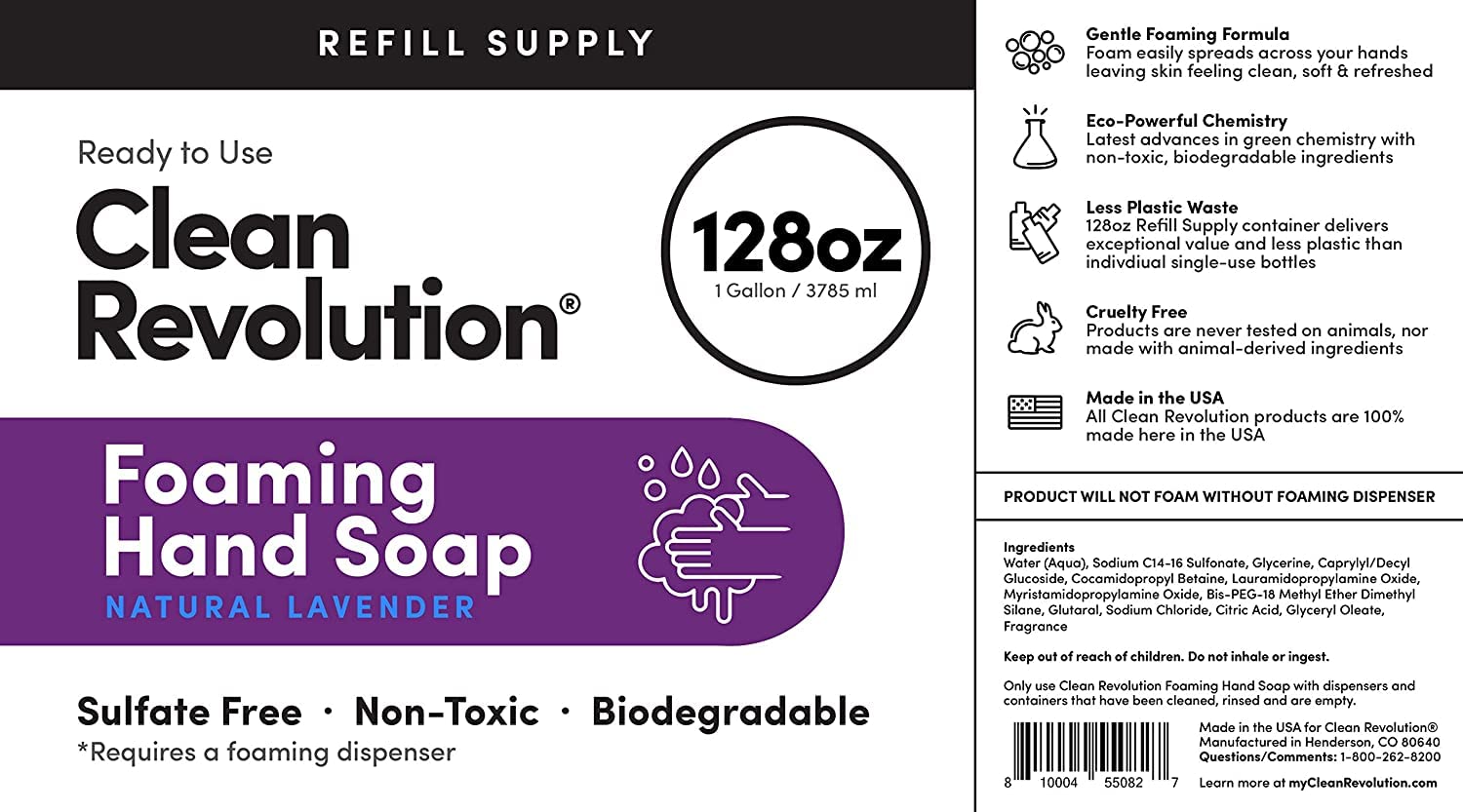 Clean Revolution etiqueta Lavanda destacando ingredientes naturales