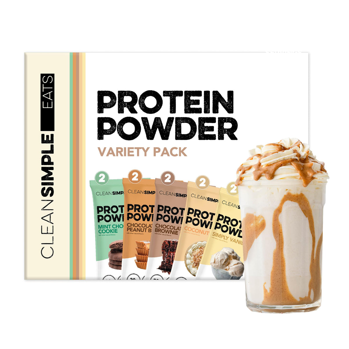 Clean Simple Eats frente del paquete variedad pack, muestra sabores y conveniencia