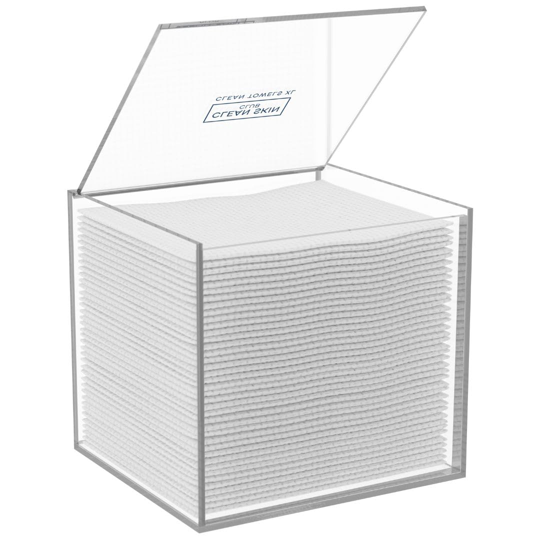 CLEAN SKIN CLUB caja acrílica frontal mostrando almacenamiento ordenado