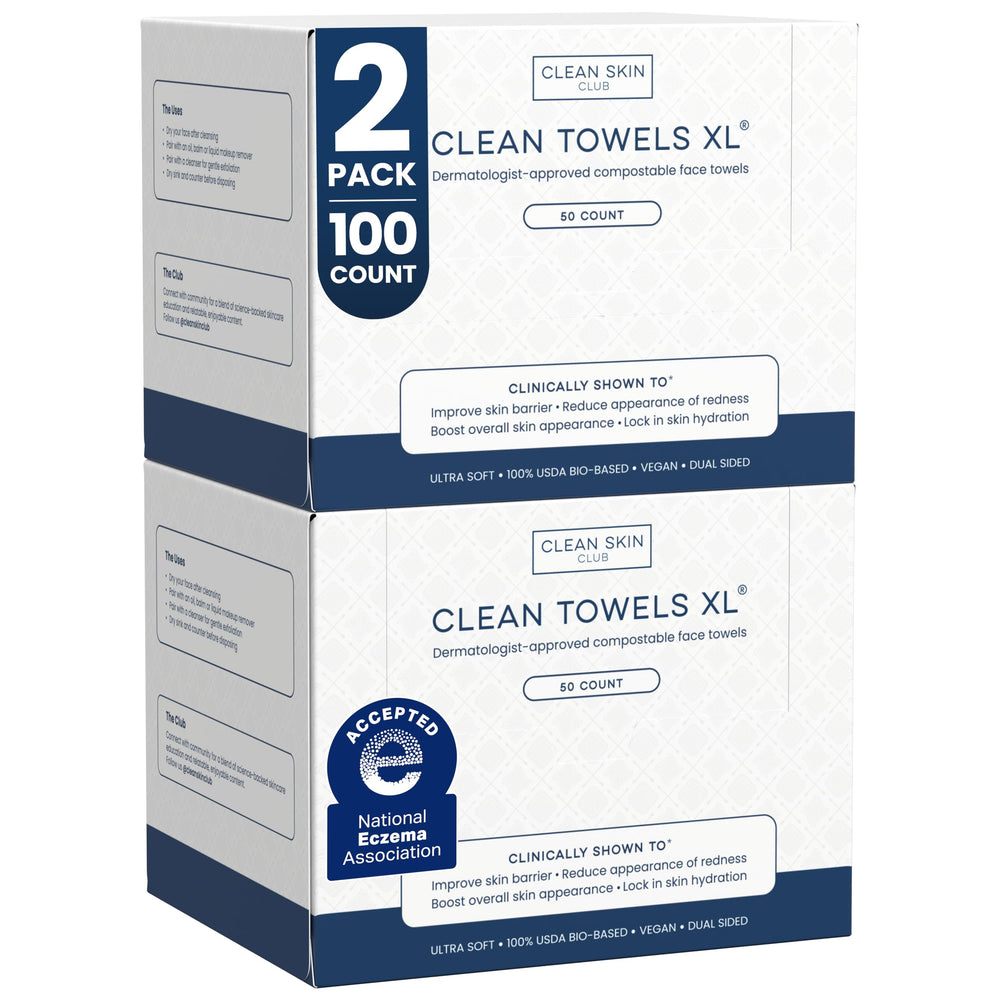 Clean Skin Club empaque frontal muestra 2 paquetes y ventaja higiene