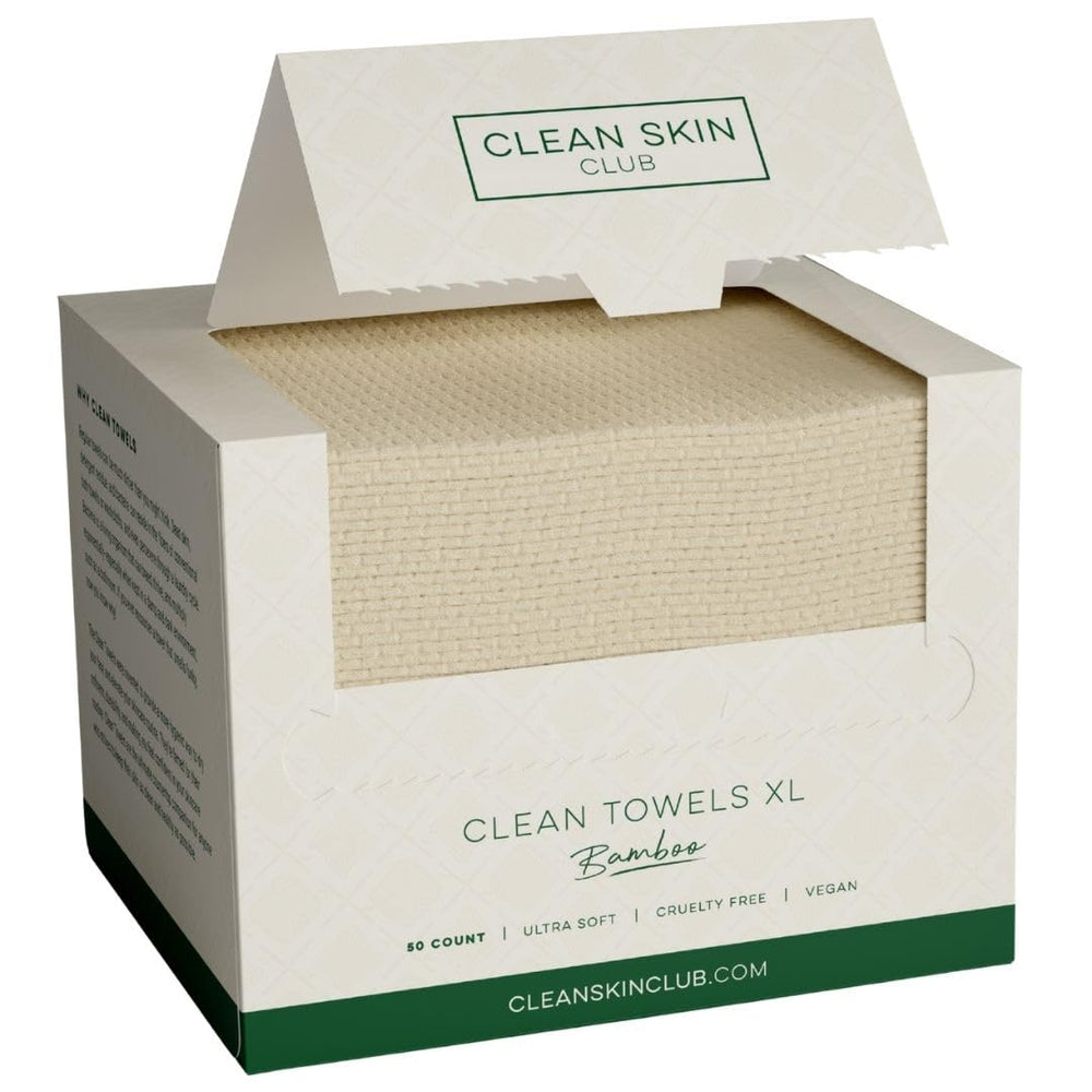 Clean Skin Club paquete frontal mostrando 50 toallas para higiene rápida