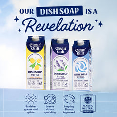 Cleancult dish soap lather on sponge cleaning grease quickly with plant-based power