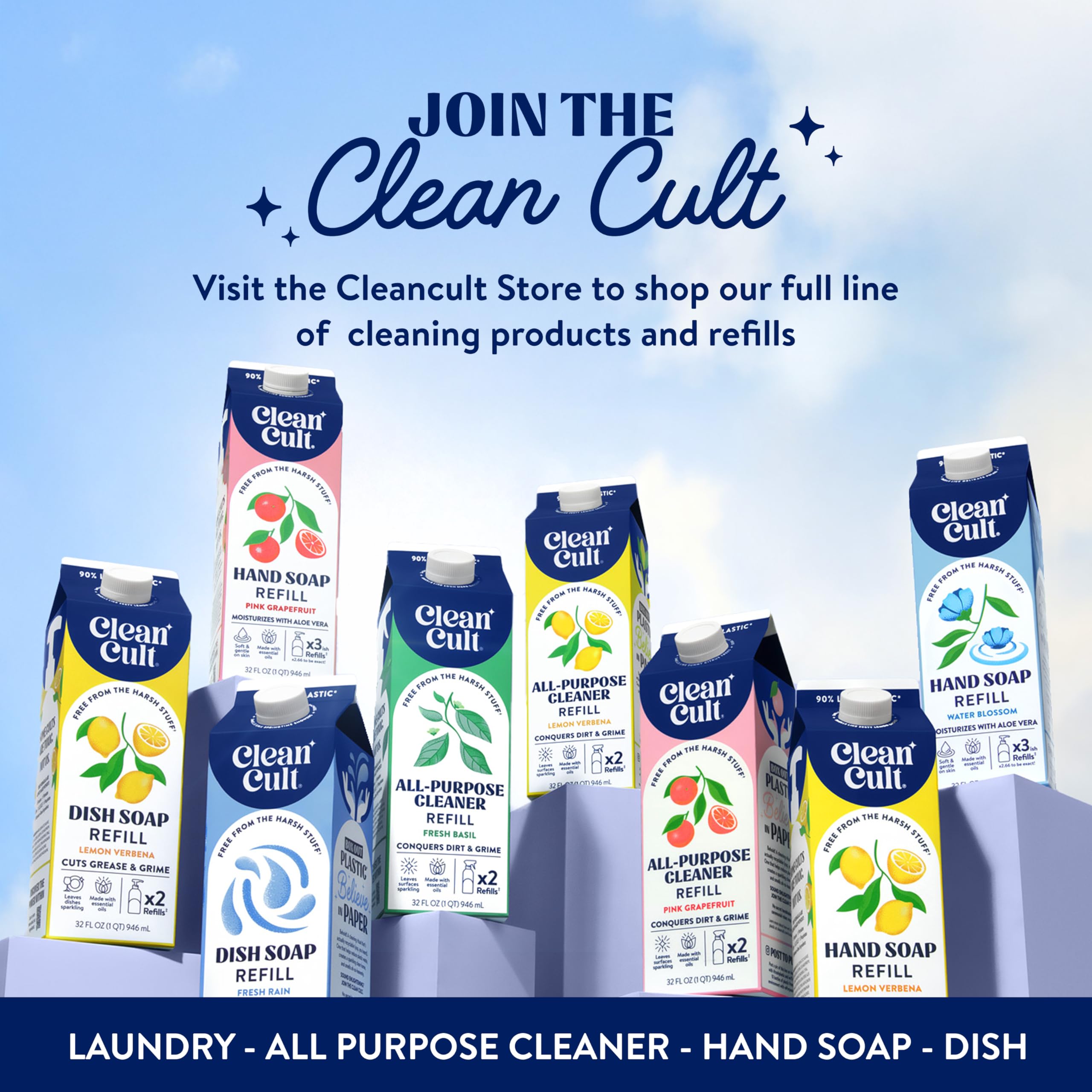 Cleancult kitchen lifestyle sink display with refill pouch promoting eco-friendly routine