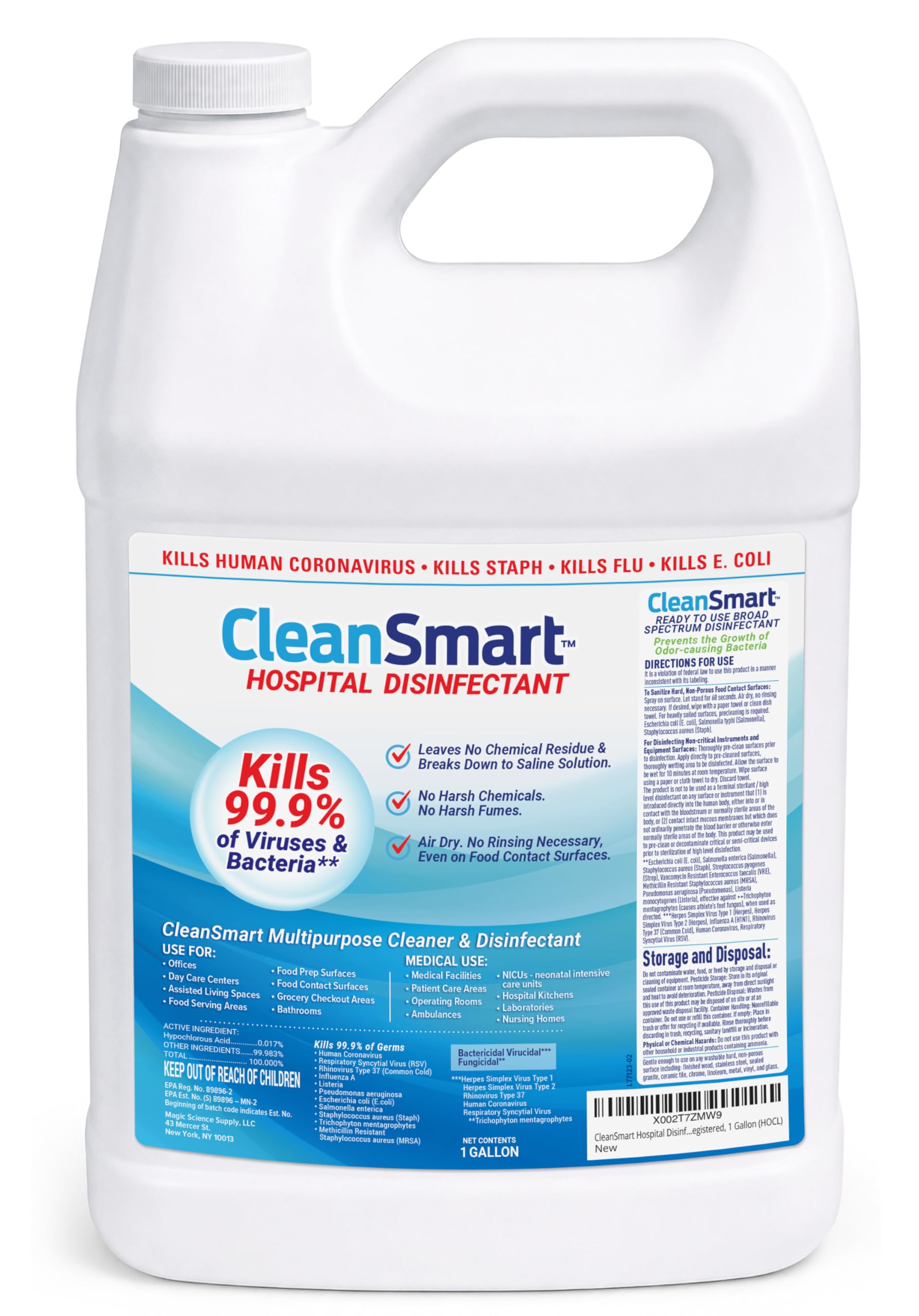CleanSmart galón frontal mostrando envase profesional y facilidad de almacenamiento