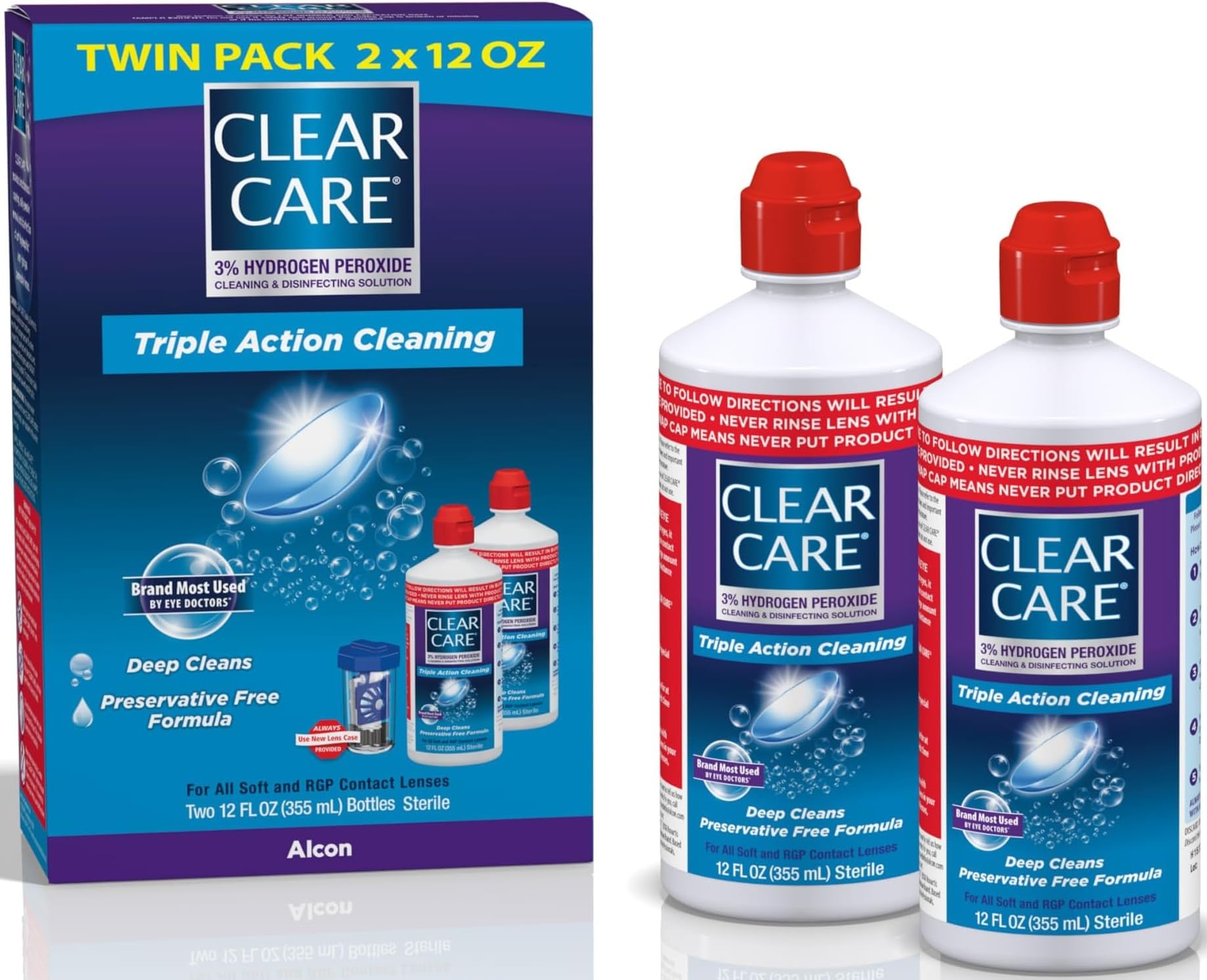Clear Care frente del empaque mostrando el pack doble y sus beneficios claros