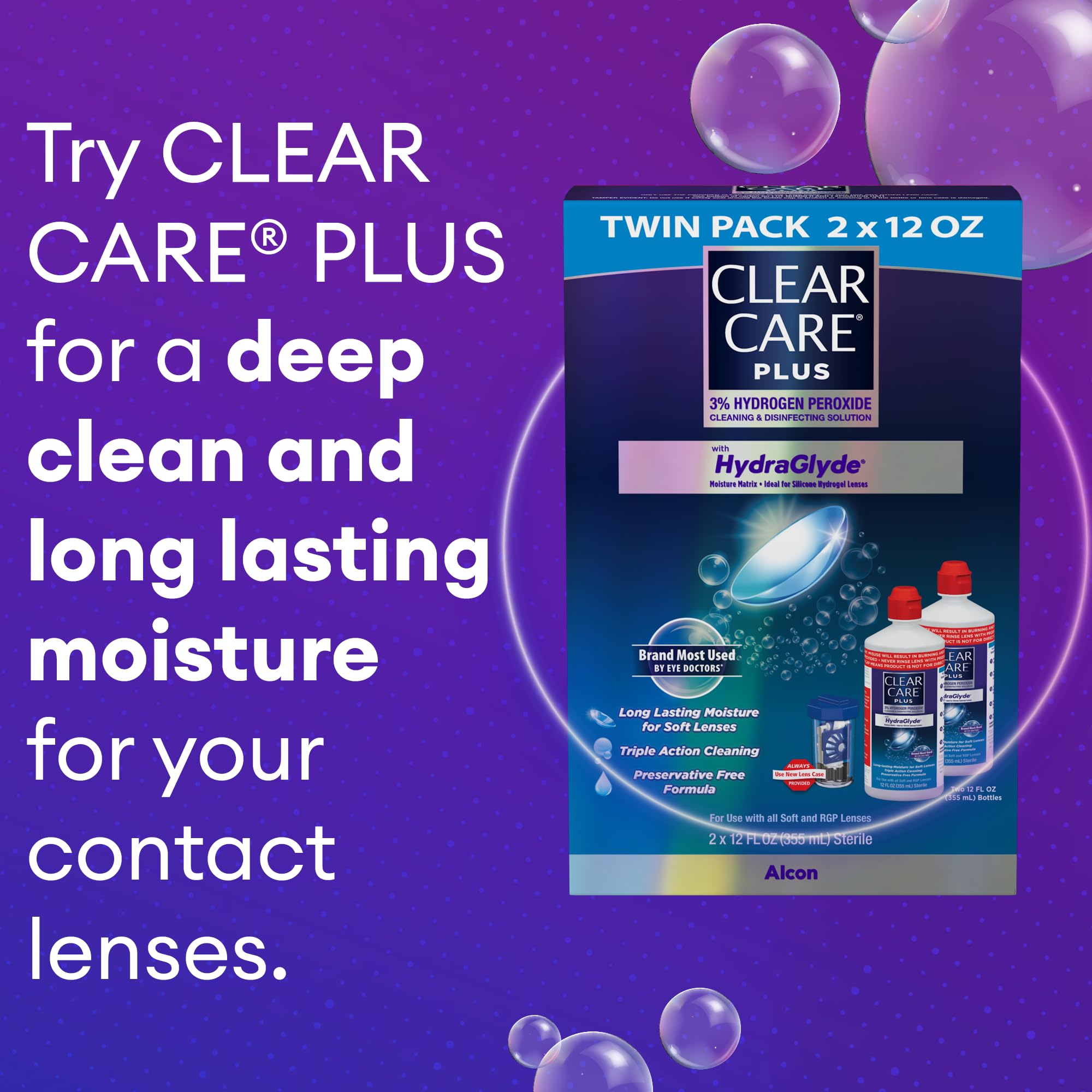 Clear Care textura de la solución mostrando transparencia y fácil dispensado
