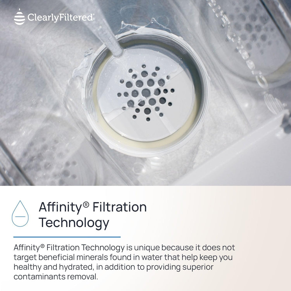 Clearly Filtered agua filtrada vertiéndose en vaso, sabor limpio