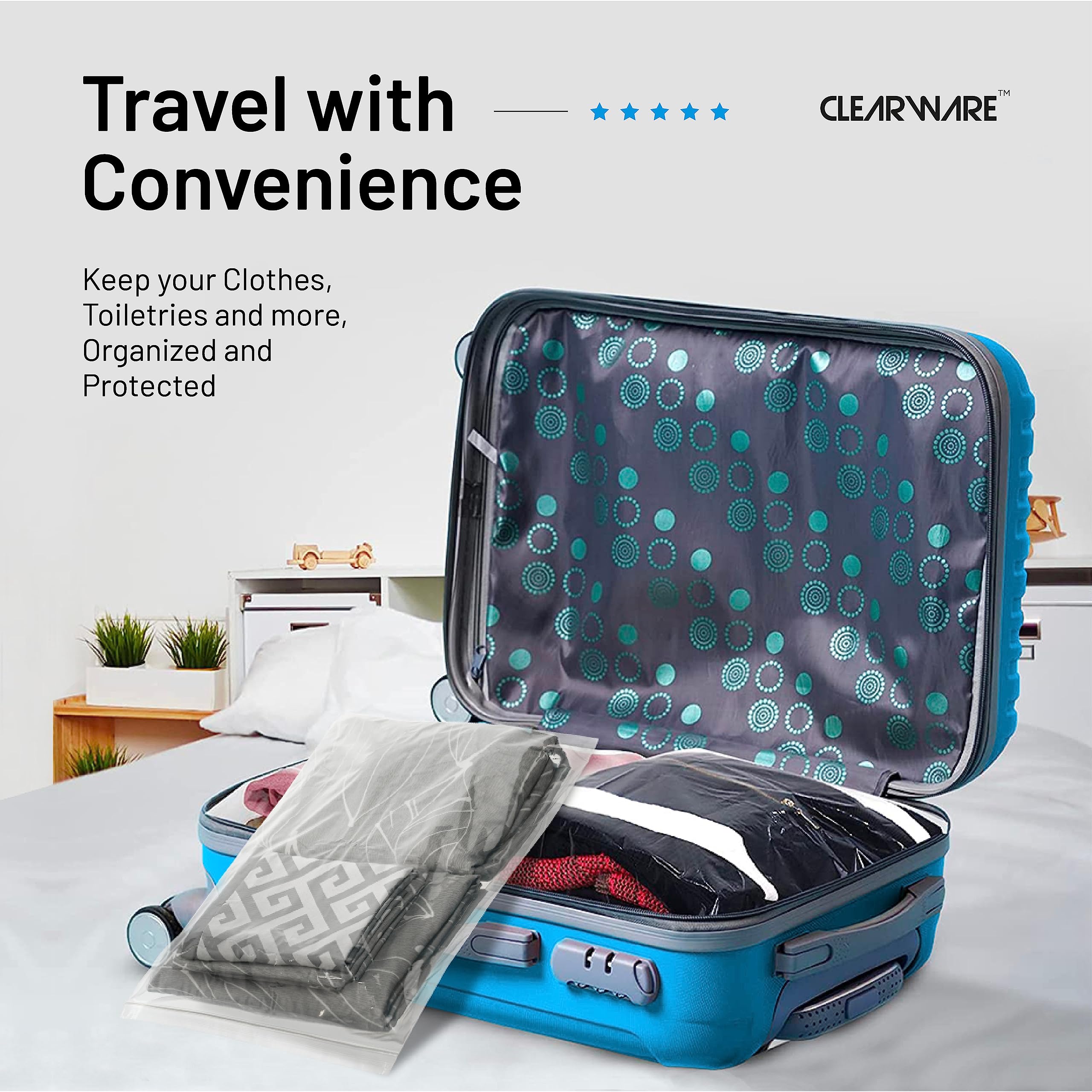 CLEARWARE bolsa tamaño 18x24 comparada con bandeja para capacidad