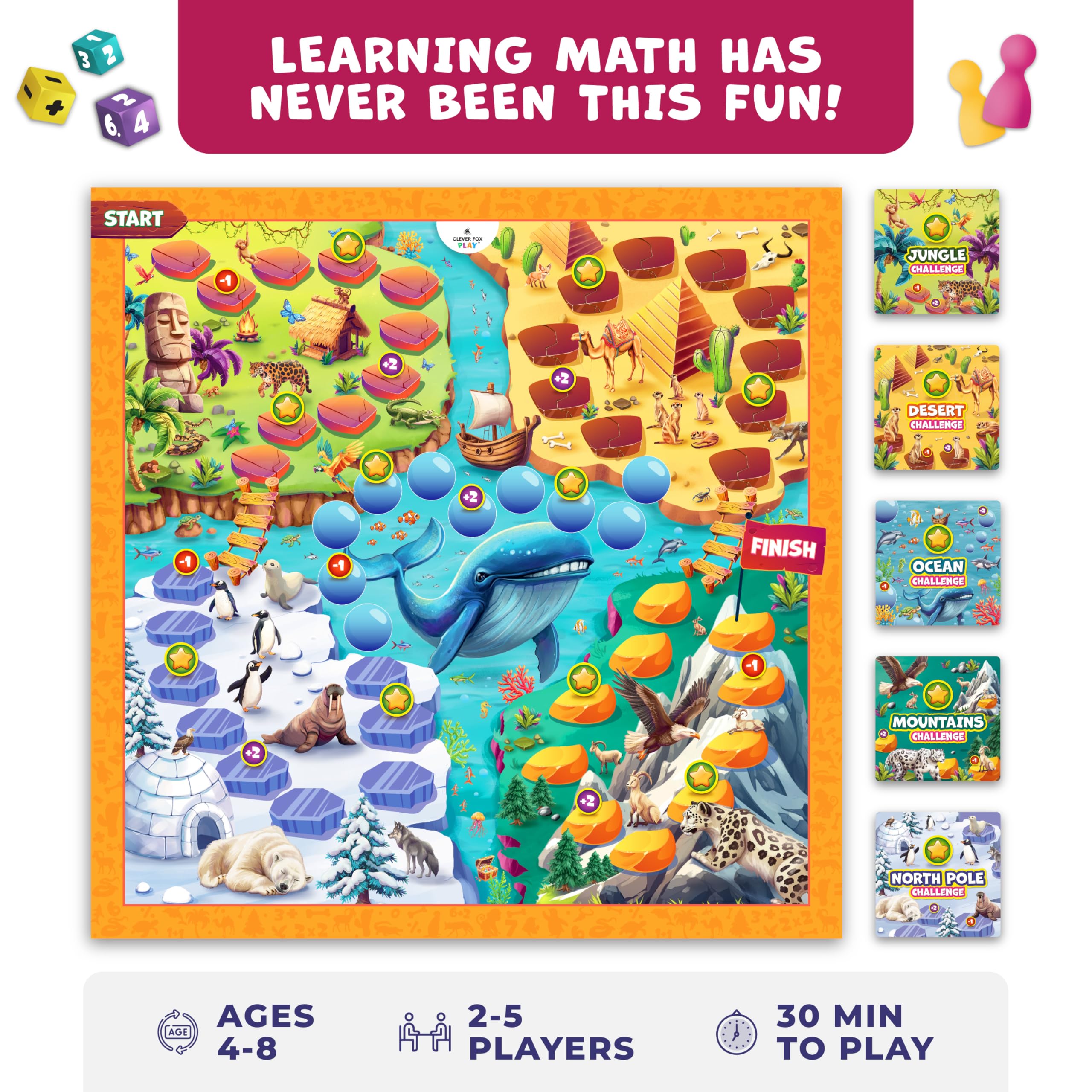 Clever Fox Play cartas y fichas en primer plano para práctica numérica