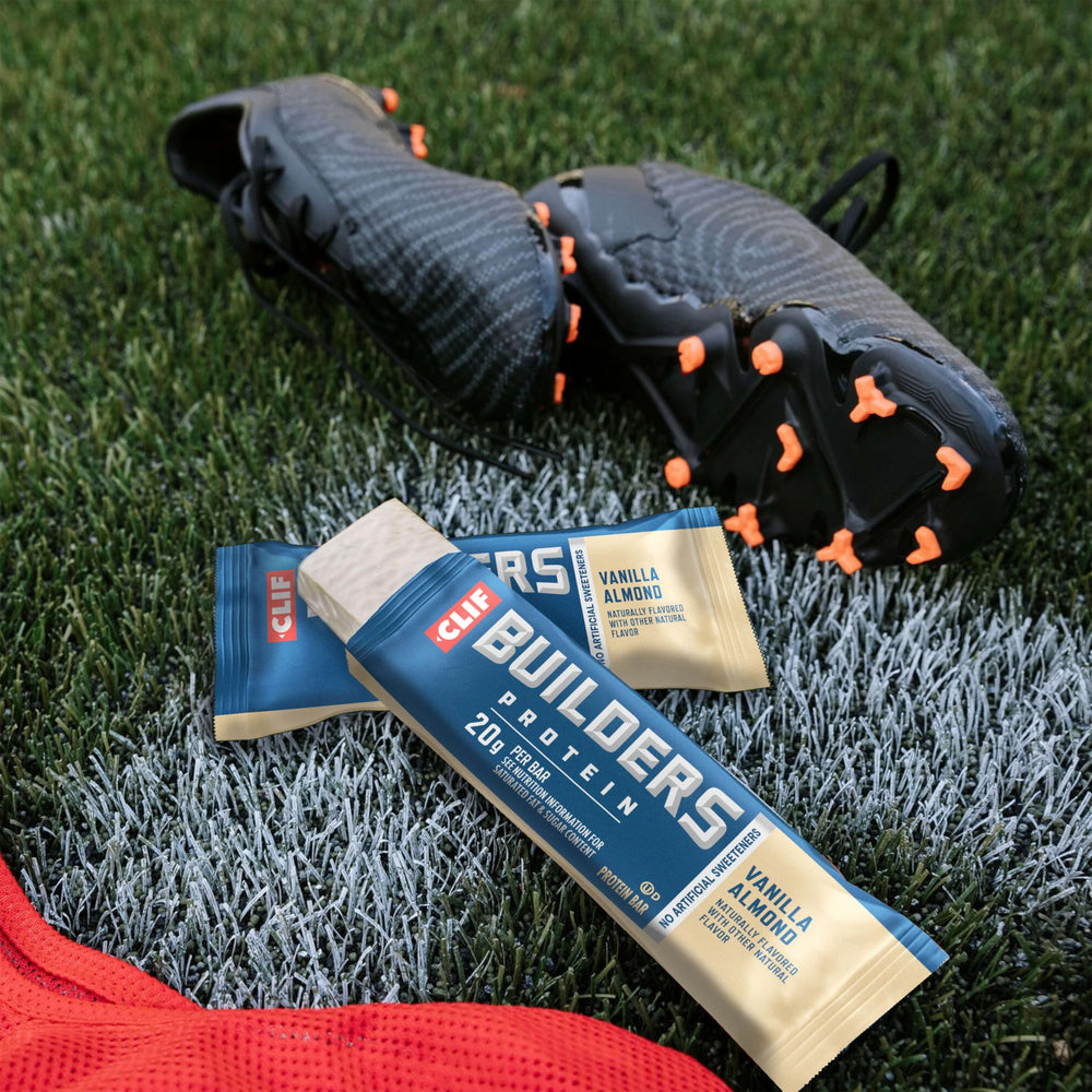 CLIF BUILDER'S bar in outdoor setting illustrating a portable snack for active days