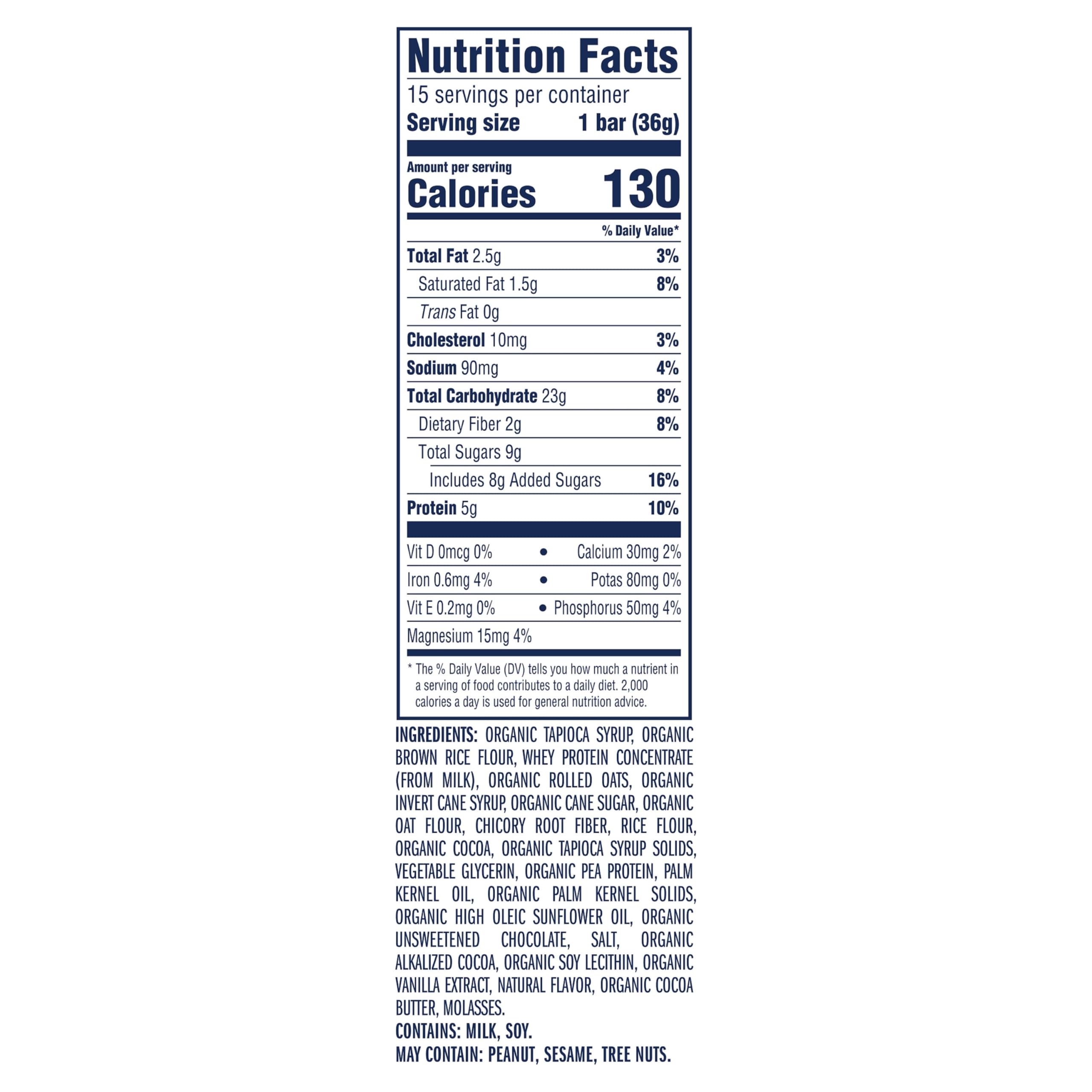 Clif Kid ZBar etiqueta de ingredientes destacando sin GMO y sin jarabe