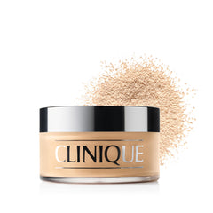 Clinique polvo suelto frontal empaque mostrando el envase y fijado del maquillaje