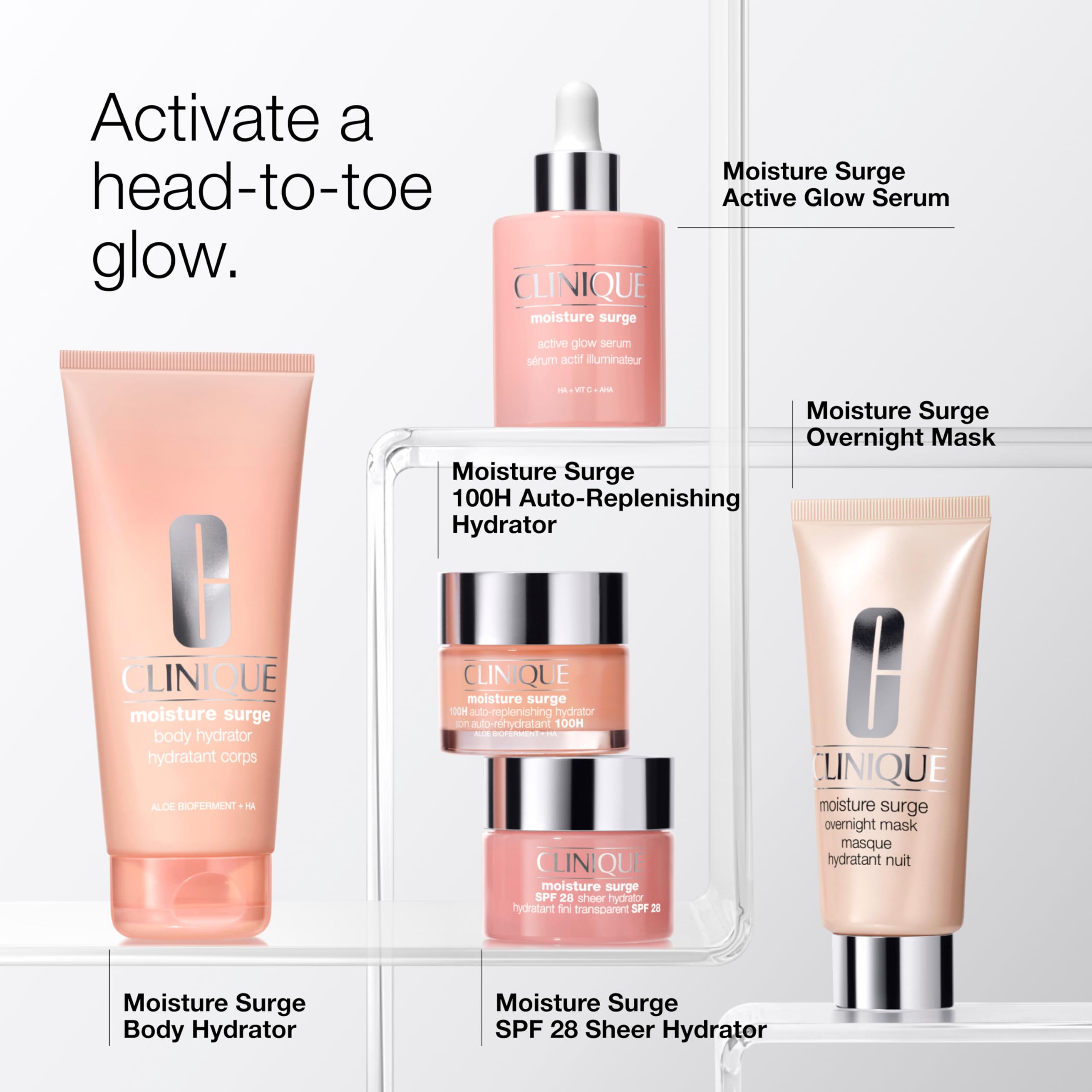 Clinique Moisture Surge presentación con accesorios para estilo de vida cuidado