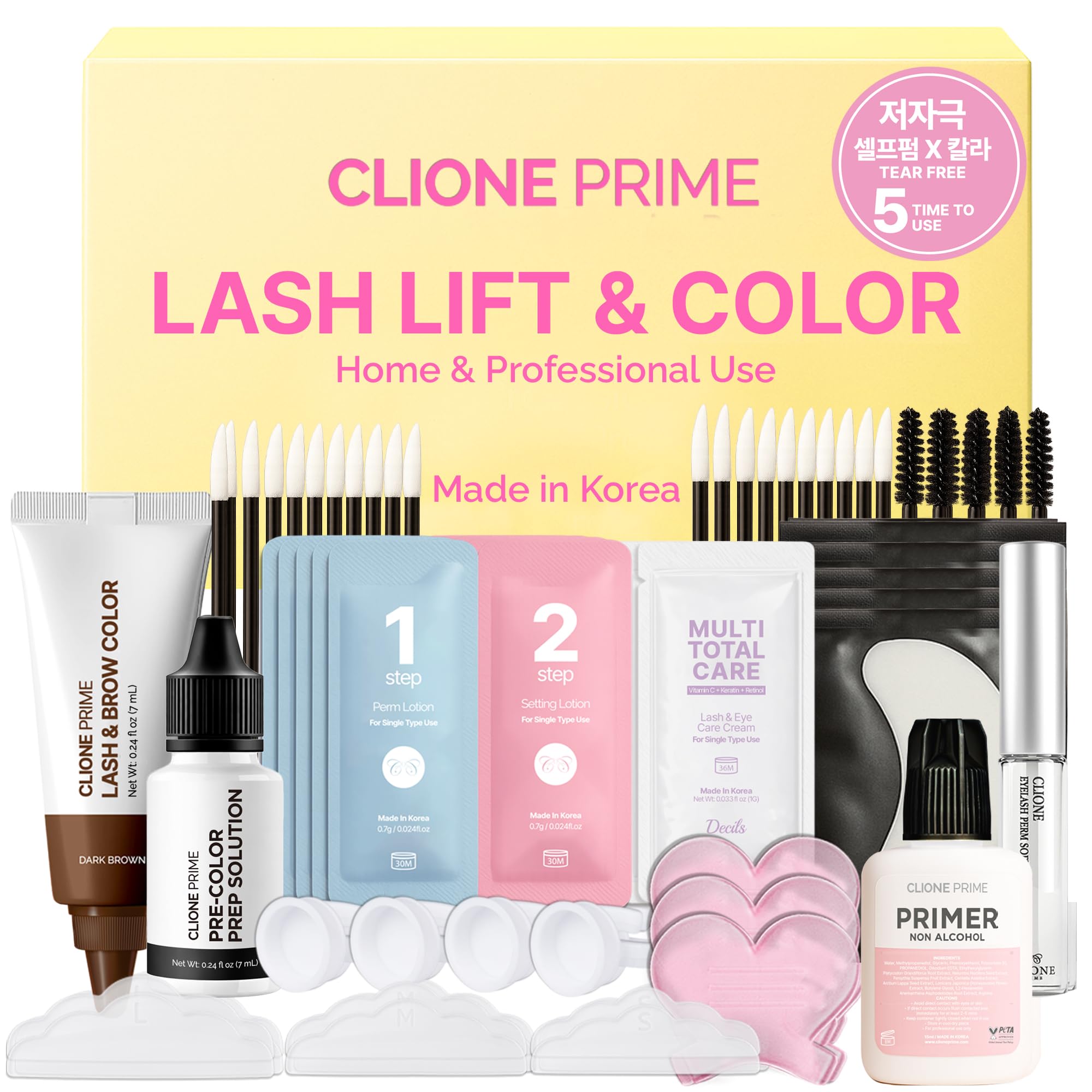 CLIONE PRIME frontal del kit mostrando envases y aplicadores, perfección práctica
