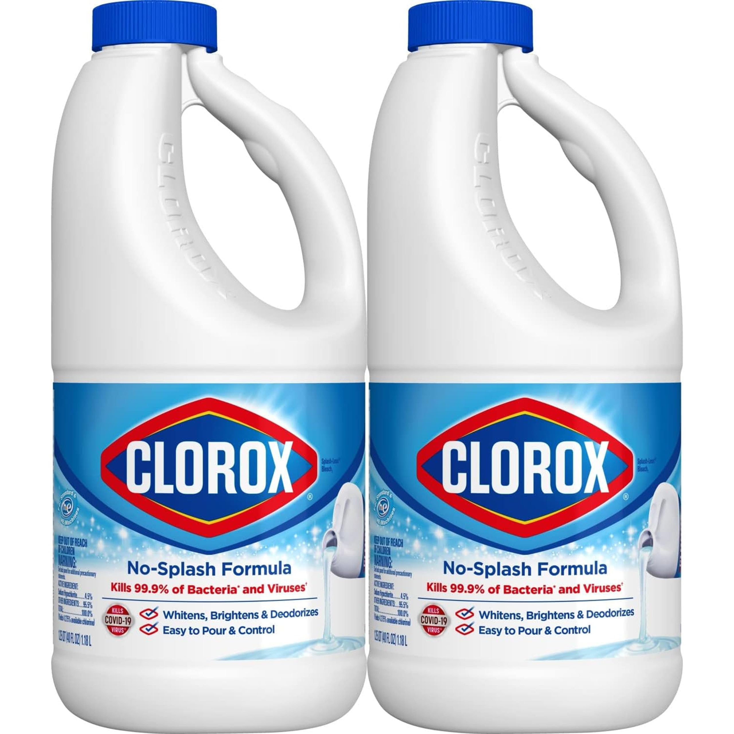 Clorox botella frontal que muestra vertido controlado y evita salpicaduras