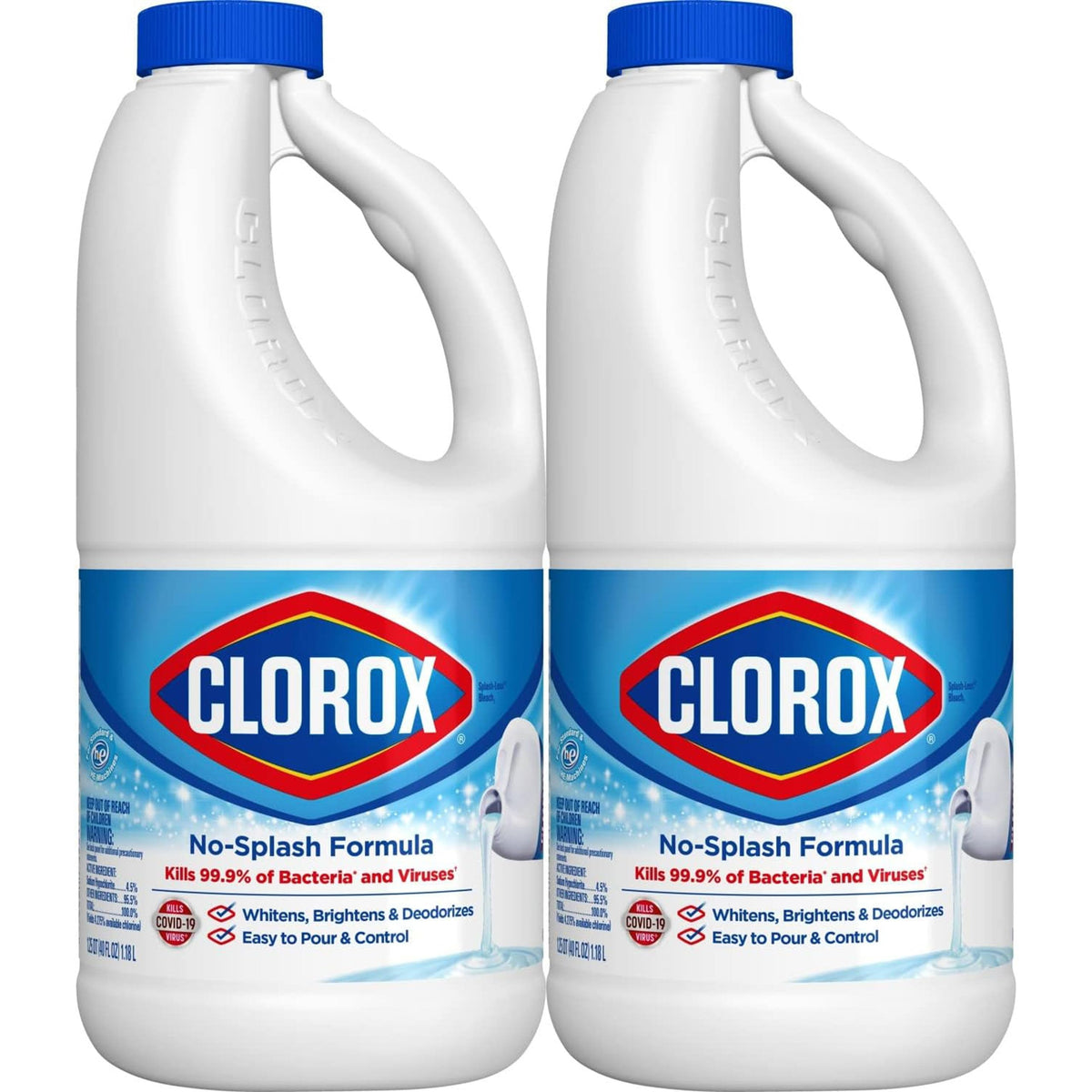 Clorox botella frontal que muestra vertido controlado y evita salpicaduras