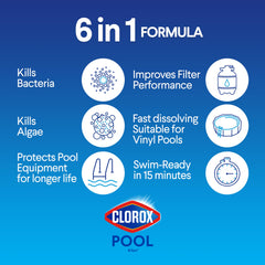 Clorox Pool&Spa sobre abierto cerca para ver textura y facilidad de disolución