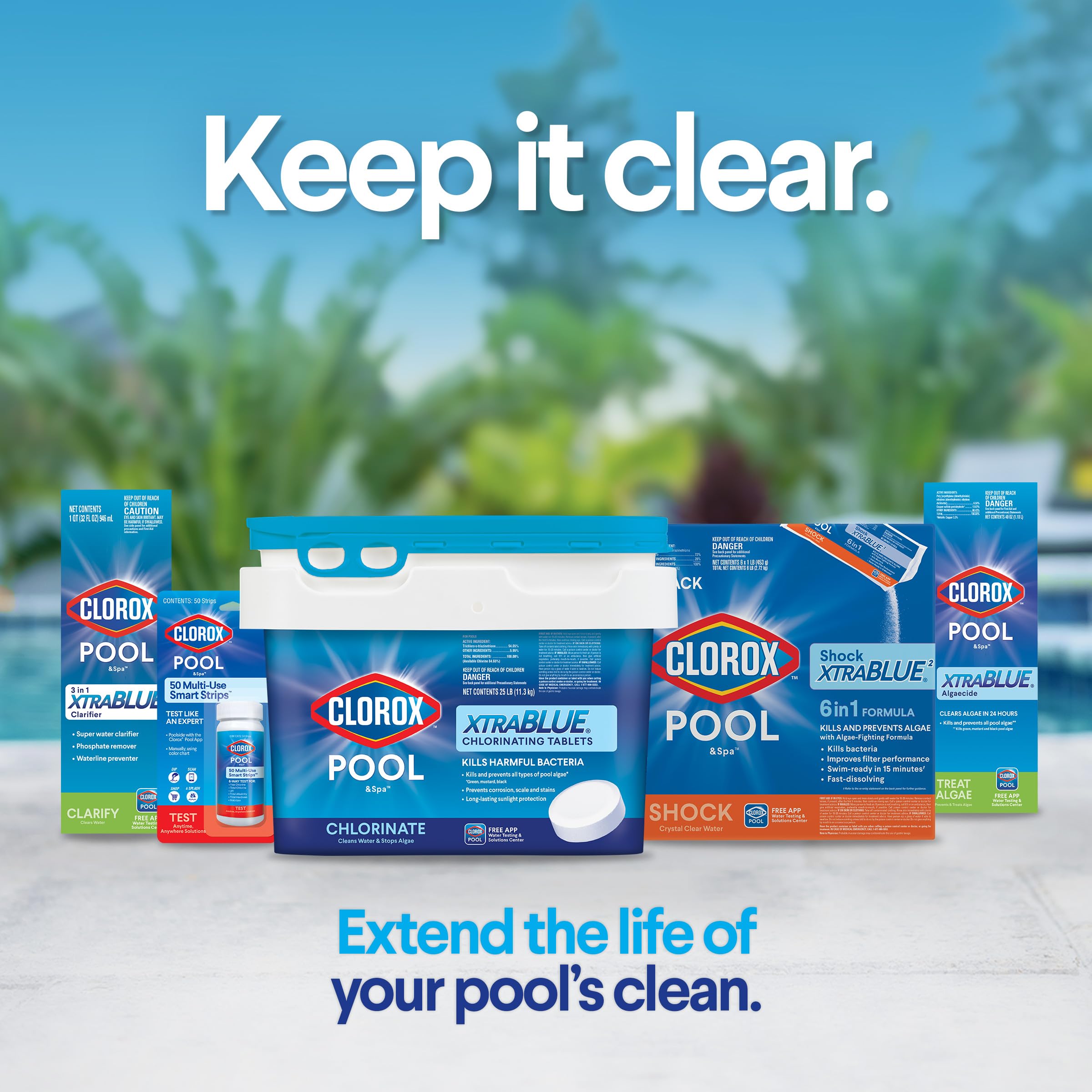 Clorox Pool&Spa comparación de tamaño del sobre para dosificación fácil