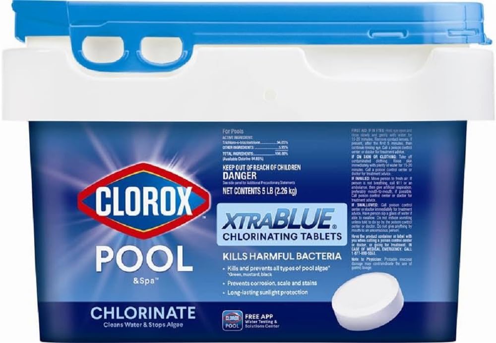 CLOROX Pool&Spa envase 5 lb de XTRABLUE mostrando el diseño y beneficios