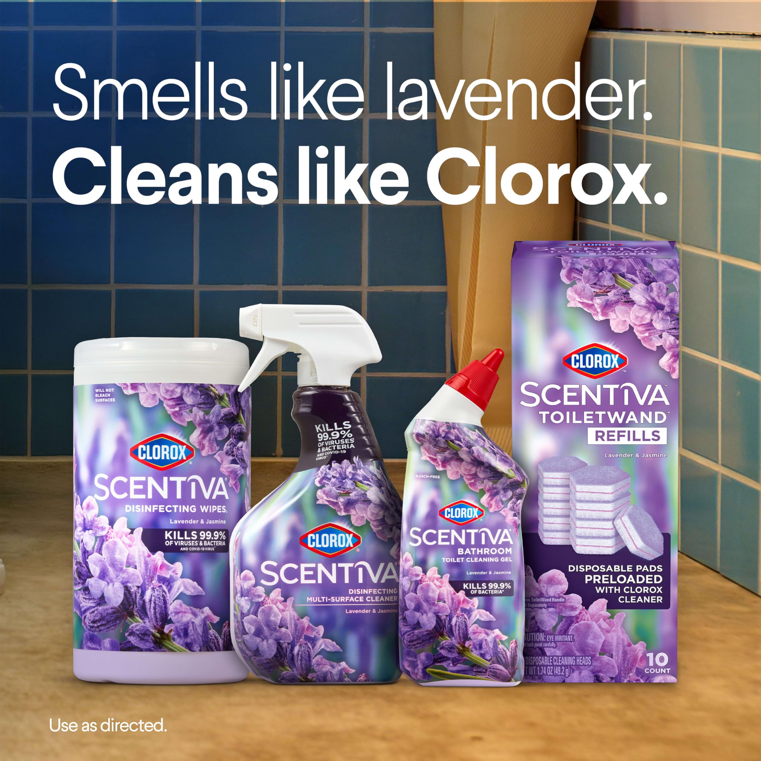 Clorox Scentiva escena de baño evocando aroma floral agradable