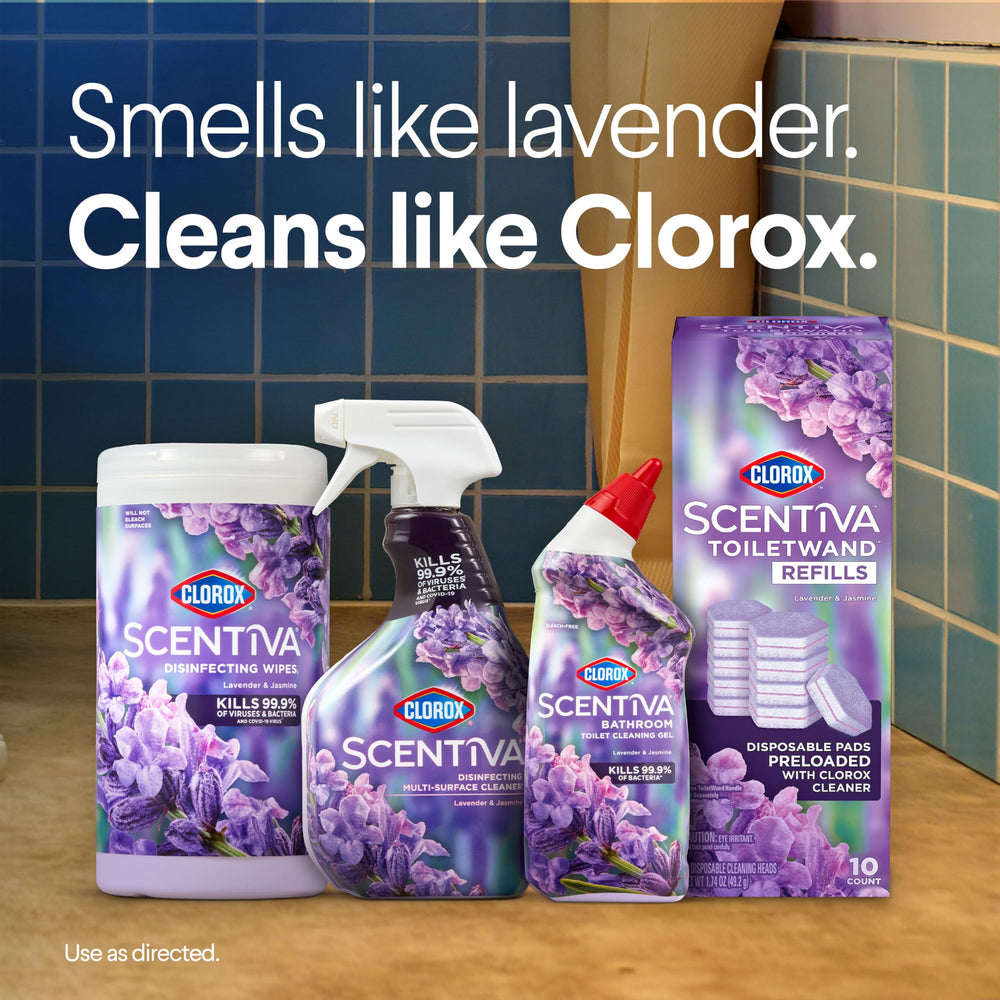 Clorox Scentiva escena de baño evocando aroma floral agradable