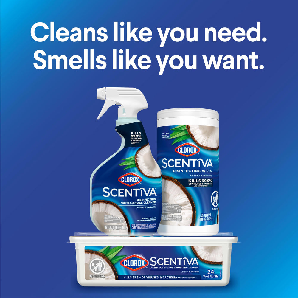 Clorox Scentiva enfoque en etiqueta con instrucciones y uso seguro claramente visible