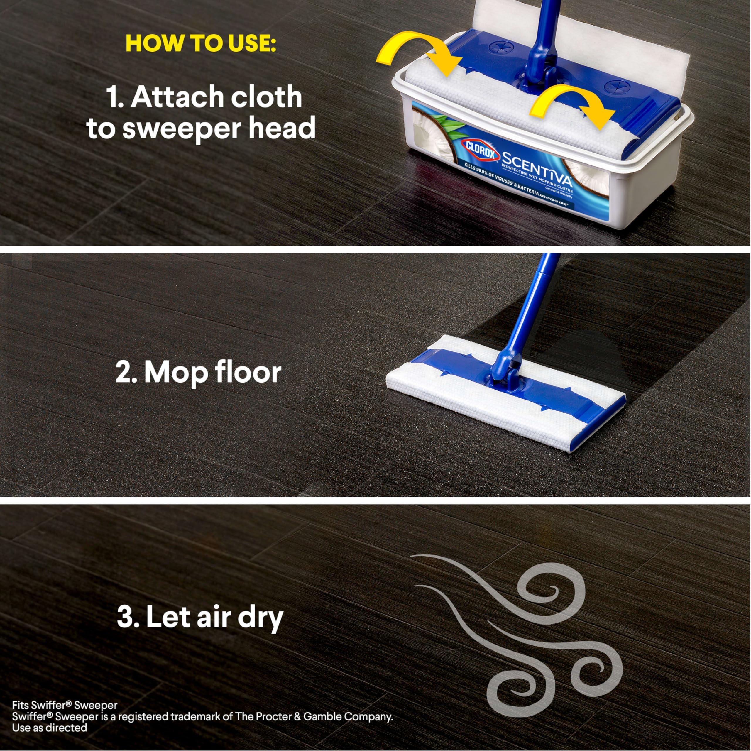 Clorox Scentiva mopa en uso en piso mostrando limpieza eficiente y aroma agradable
