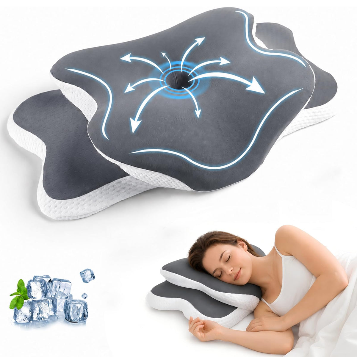 CloudNook vista frontal del empaque mostrando la almohada y beneficios