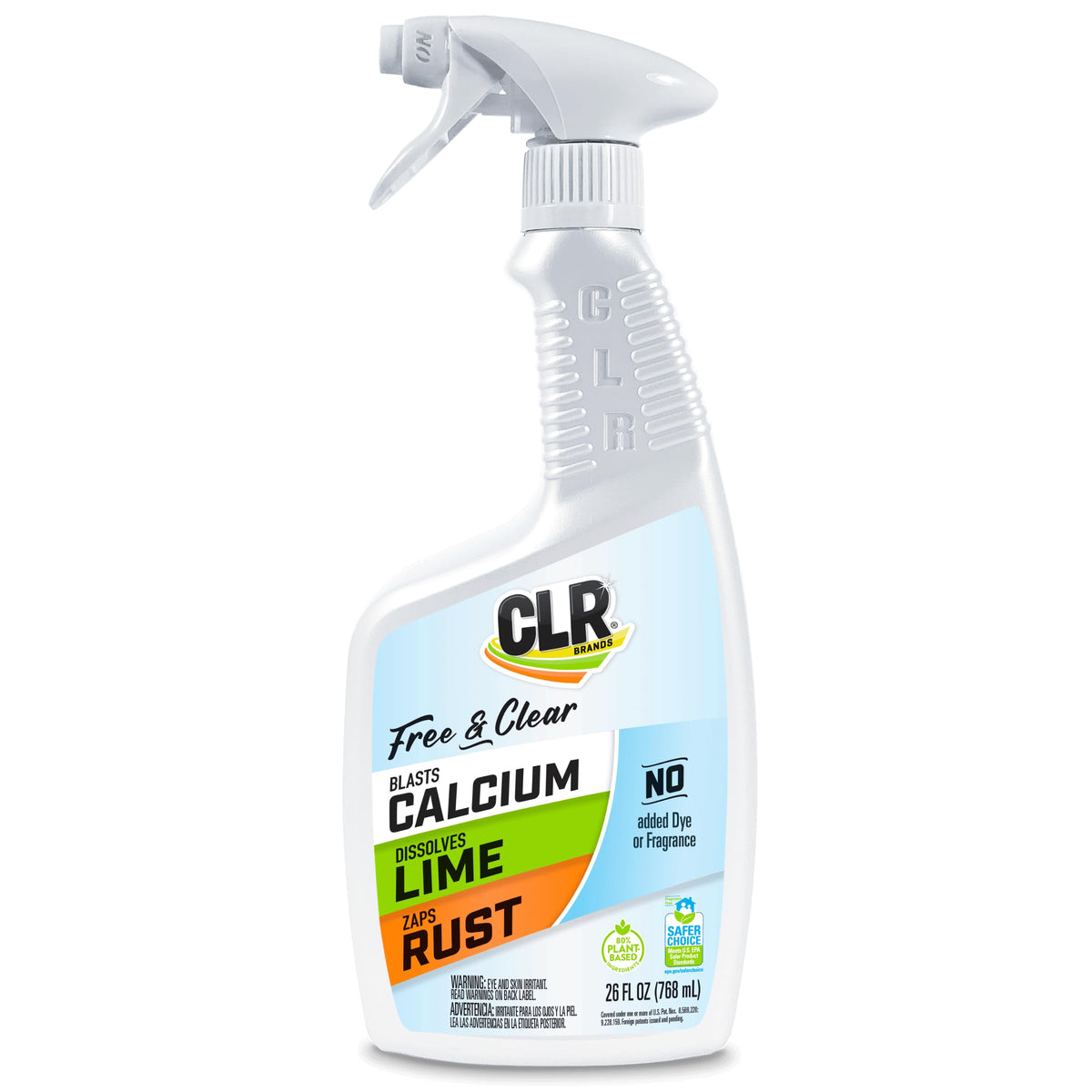 CLR botella frontal 26 oz mostrando etiqueta clara y uso doméstico