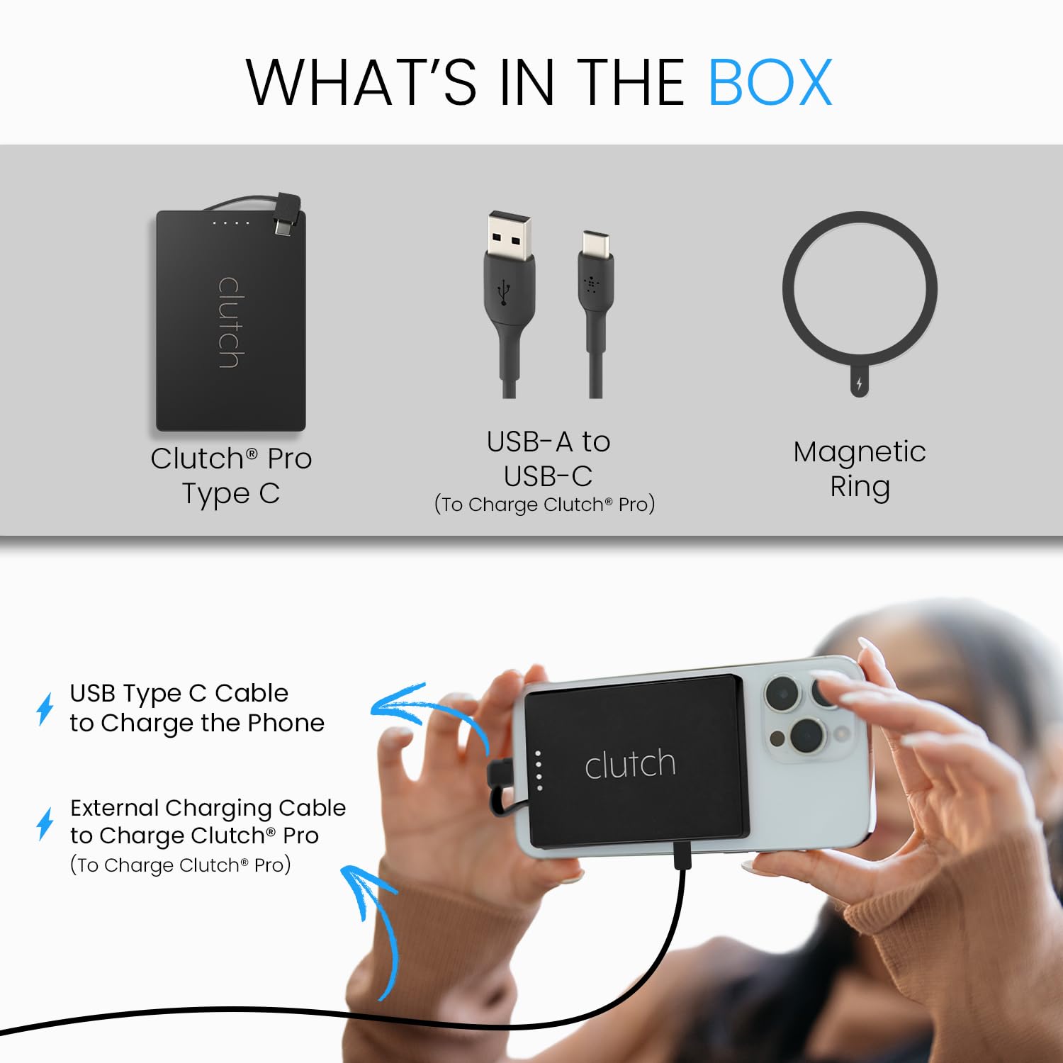 Clutch Pro acoplado a iPhone demostrando carga magnética eficiente