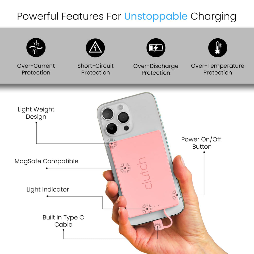 Clutch Pro magnetizado a iPhone mostrando carga segura sin cables