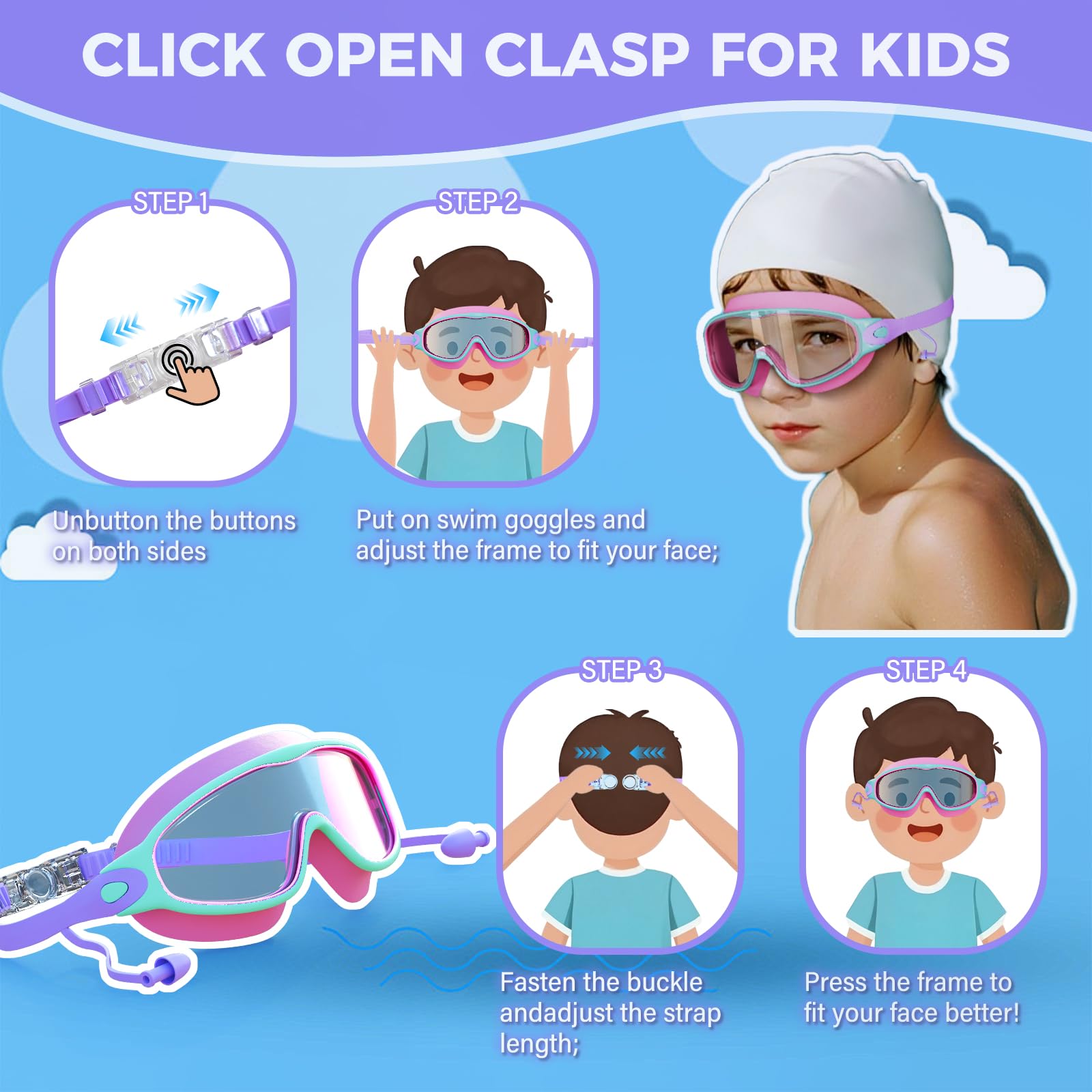 CMBJJU niño nadando en lago con gafas, protección frente al sol y agua