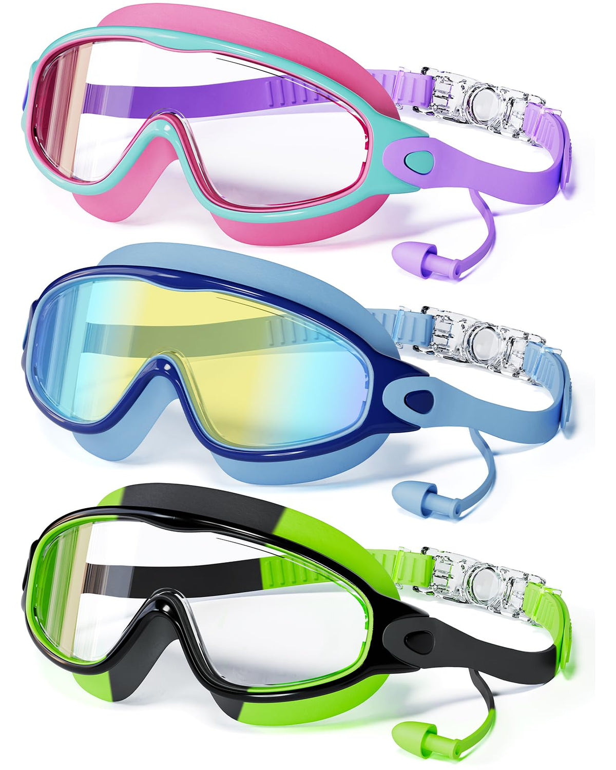 CMBJJU frontal del pack de 3 gafas mostrando colores y empaque, protección práctica