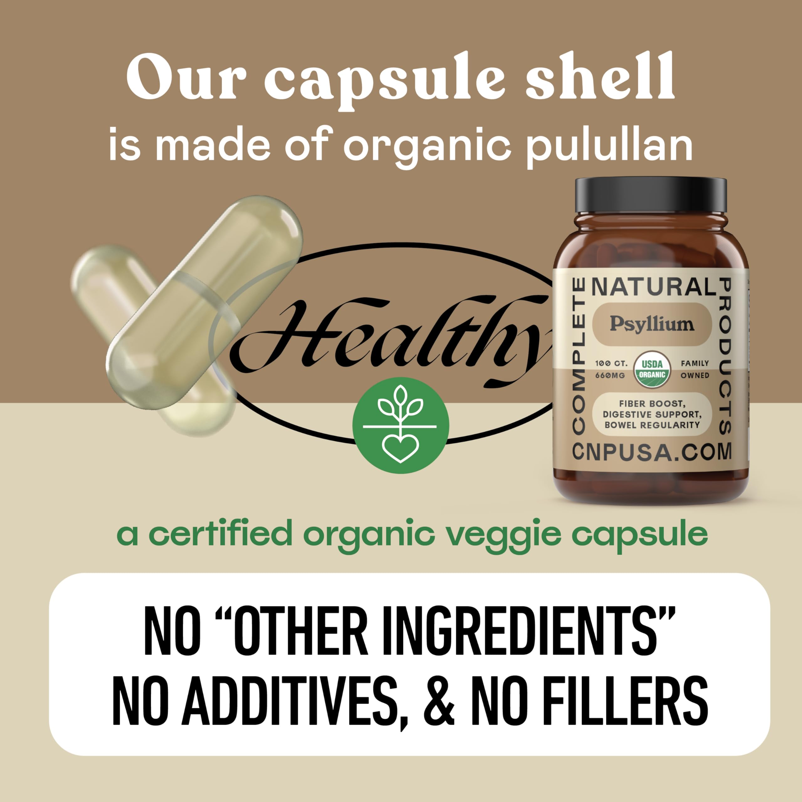 Complete Natural Products etiqueta con certificaciones orgánicas y EE. UU.