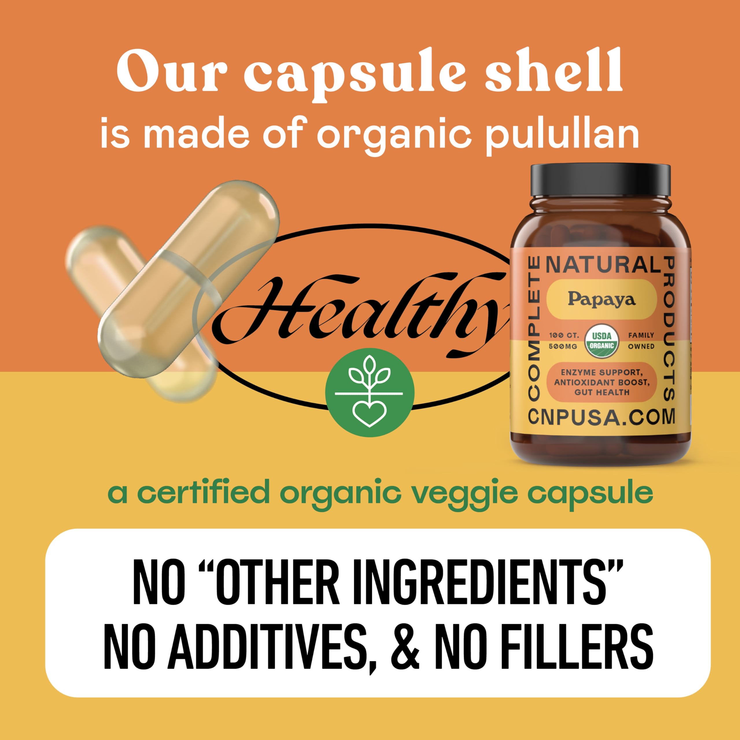 Sello orgánico y Non-GMO en el envase CNP Papaya Enzyme para confianza de calidad