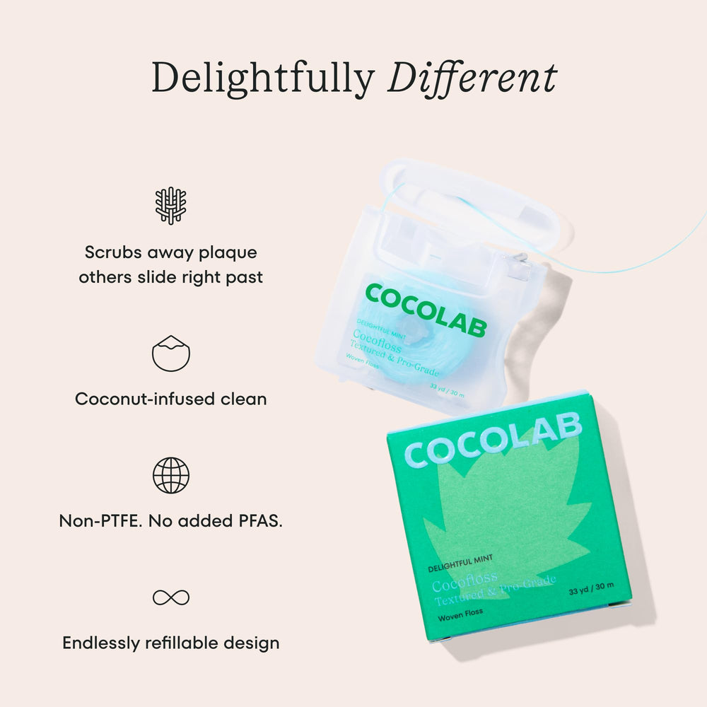 Cocofloss detalle de textura tejida que mejora captura de placa