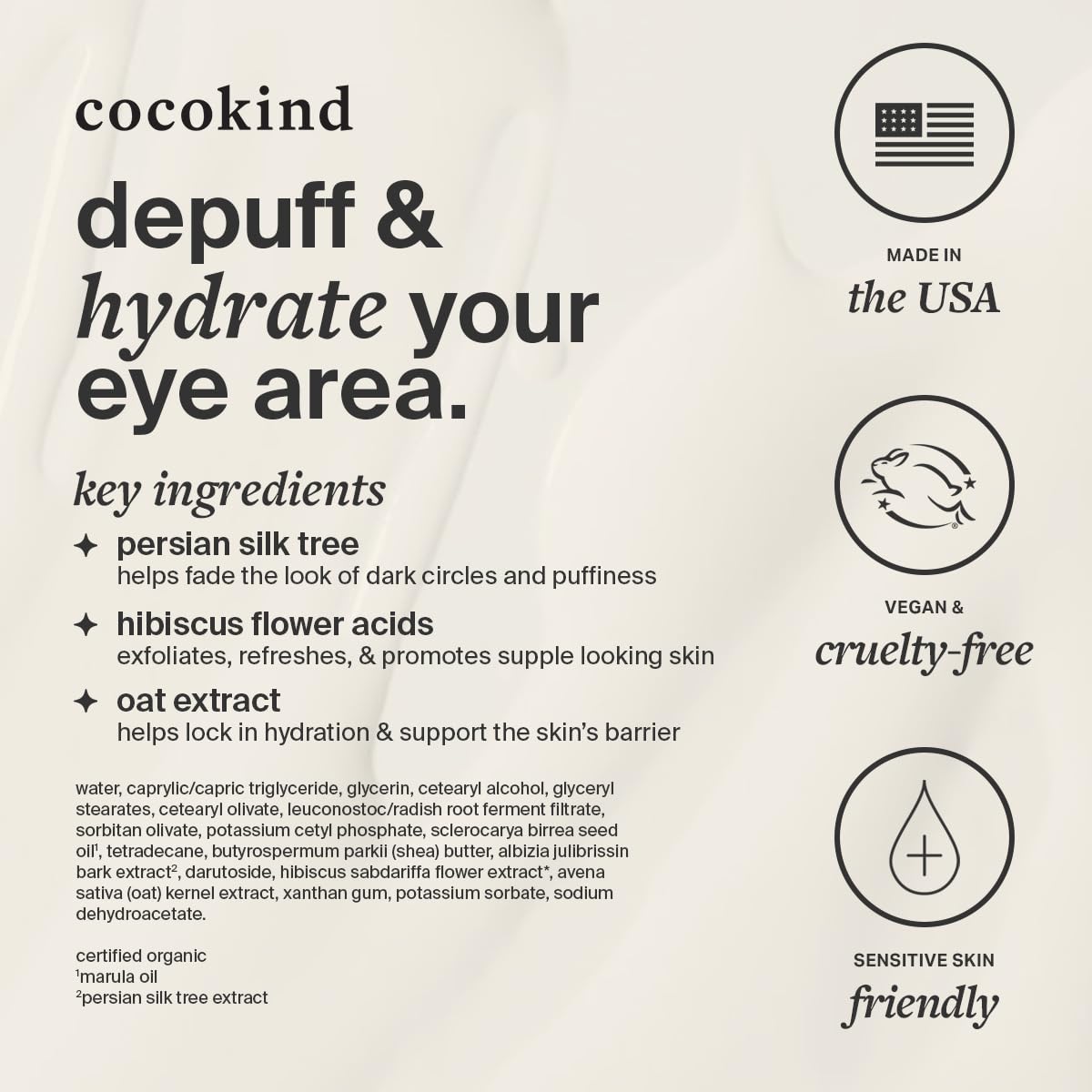 Cocokind ingredientes naturales en closeup sugiriendo suavidad