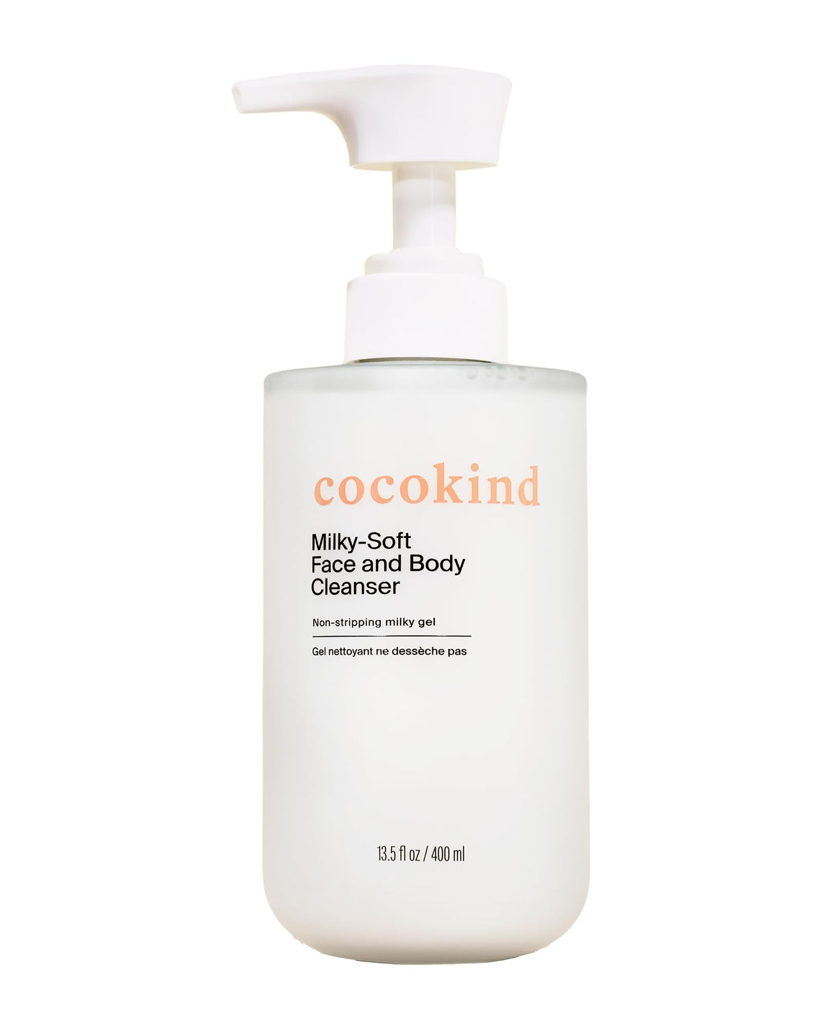 Cocokind envase frontal del limpiador milky soft mostrando el diseño y tamaño